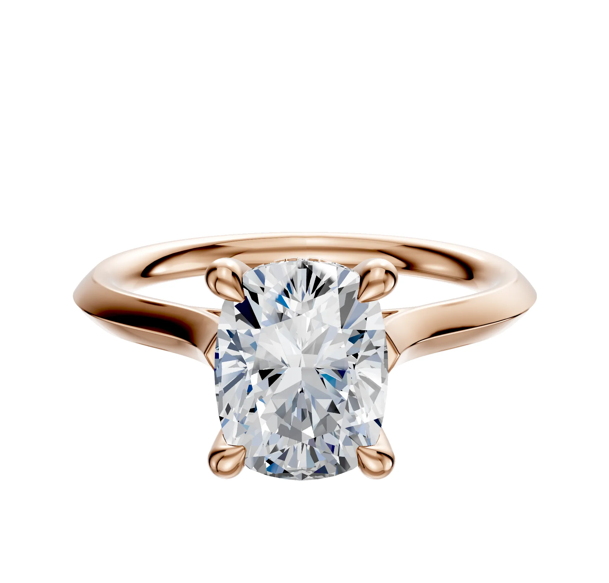 18K Rose Gold 4 Prong Hidden Halo Cathedral Knife Edge 2.0mm Engagement Ring sold by Promise By Effy