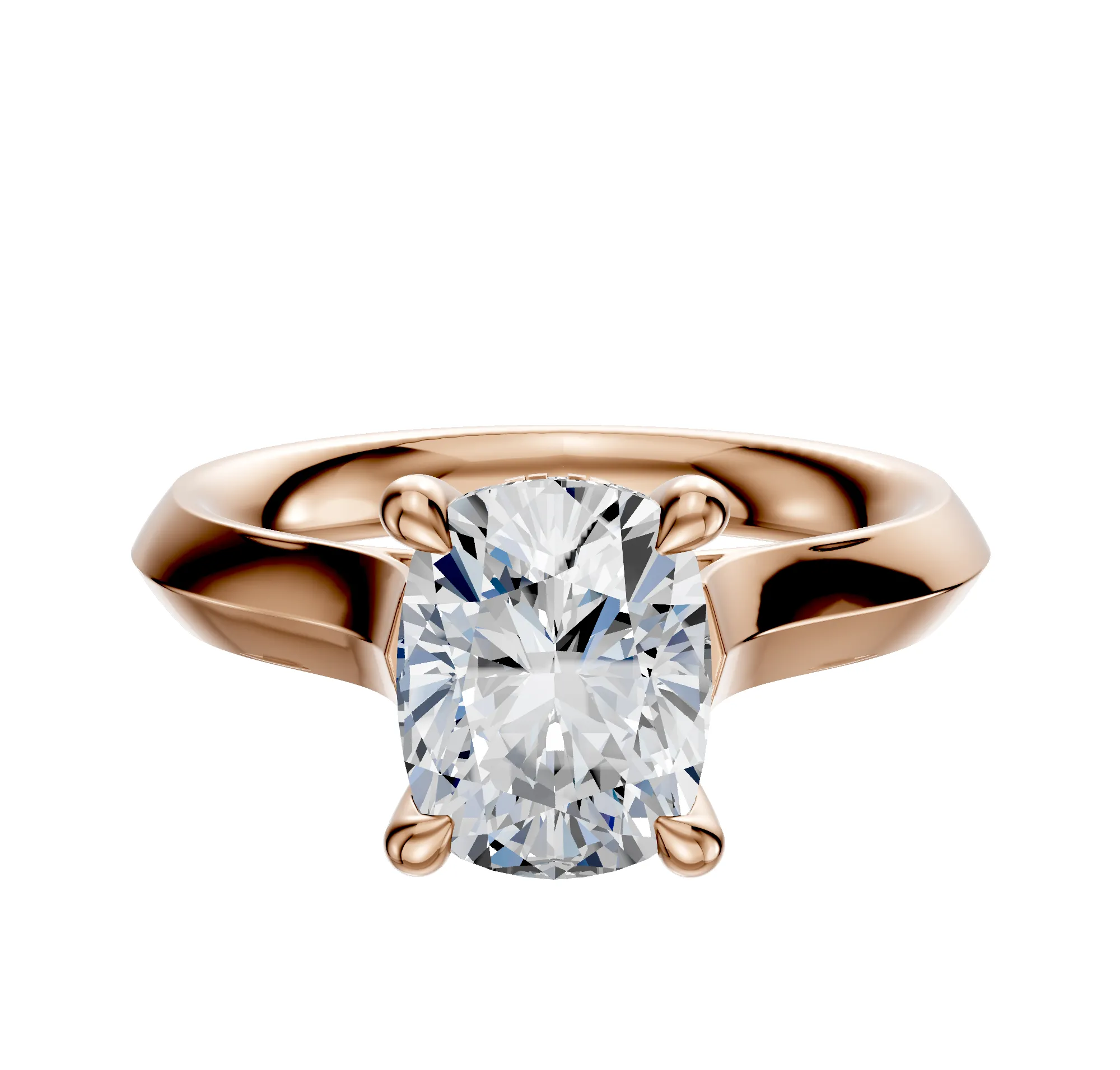 14K Rose Gold 4 Prong Hidden Halo Cathedral Knife Edge 3.0mm Engagement Ring sold by Promise By Effy