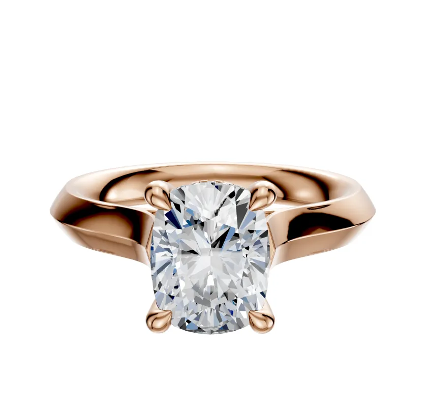 18K Rose Gold 4 Prong Hidden Halo Cathedral Knife Edge 3.0mm Engagement Ring sold by Promise By Effy