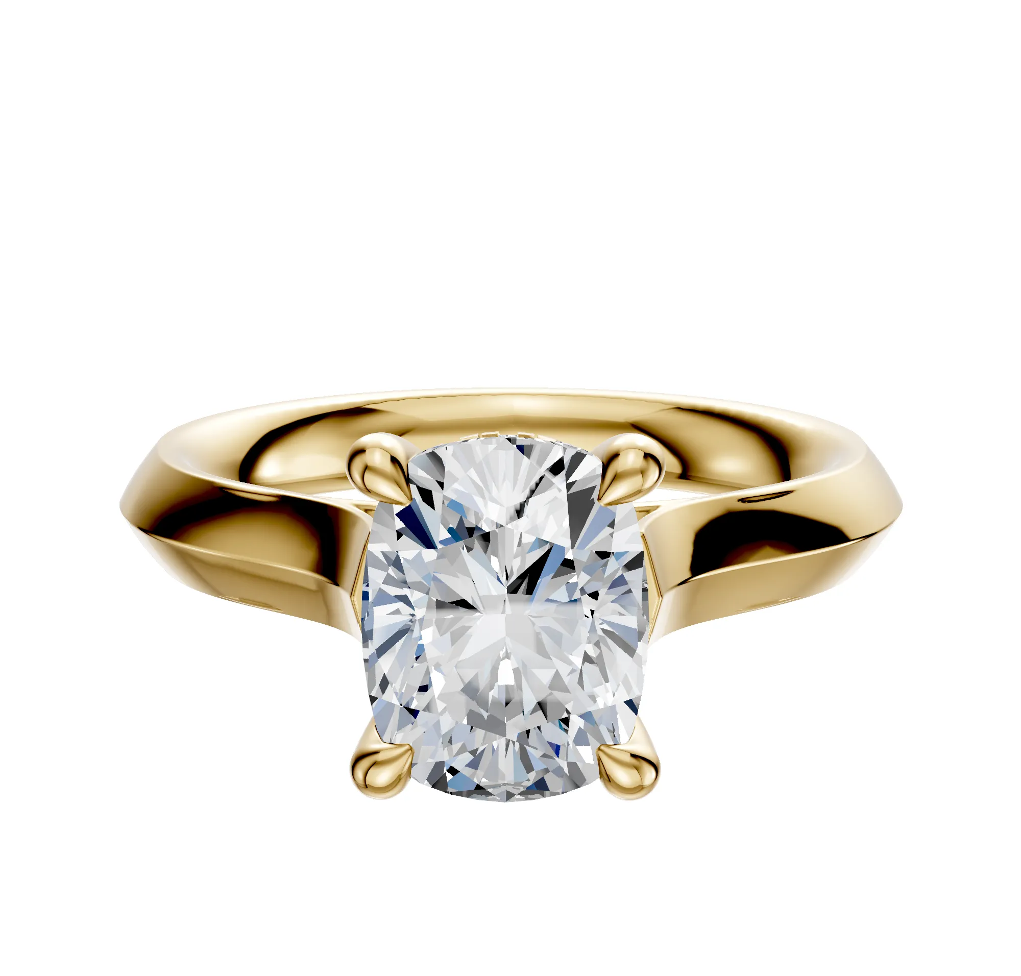 18K Yellow Gold 4 Prong Hidden Halo Cathedral Knife Edge 3.0mm Engagement Ring sold by Promise By Effy