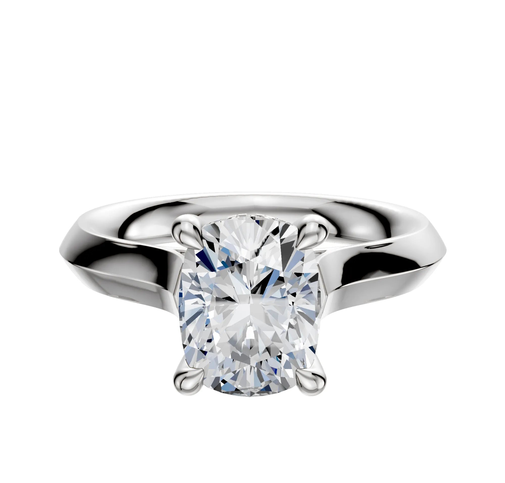 18K White Gold 4 Prong Hidden Halo Cathedral Knife Edge 3.0mm Engagement Ring sold by Promise By Effy