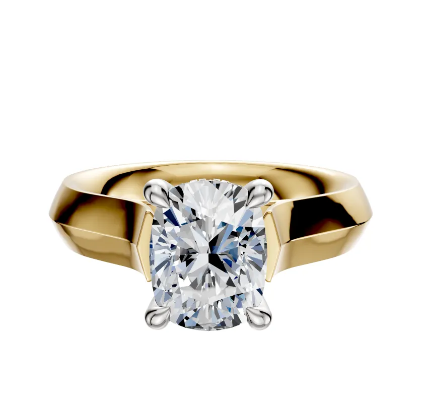 14K Two Tone 4 Prong Hidden Halo Cathedral Knife Edge 4.0mm Engagement Ring sold by Promise By Effy