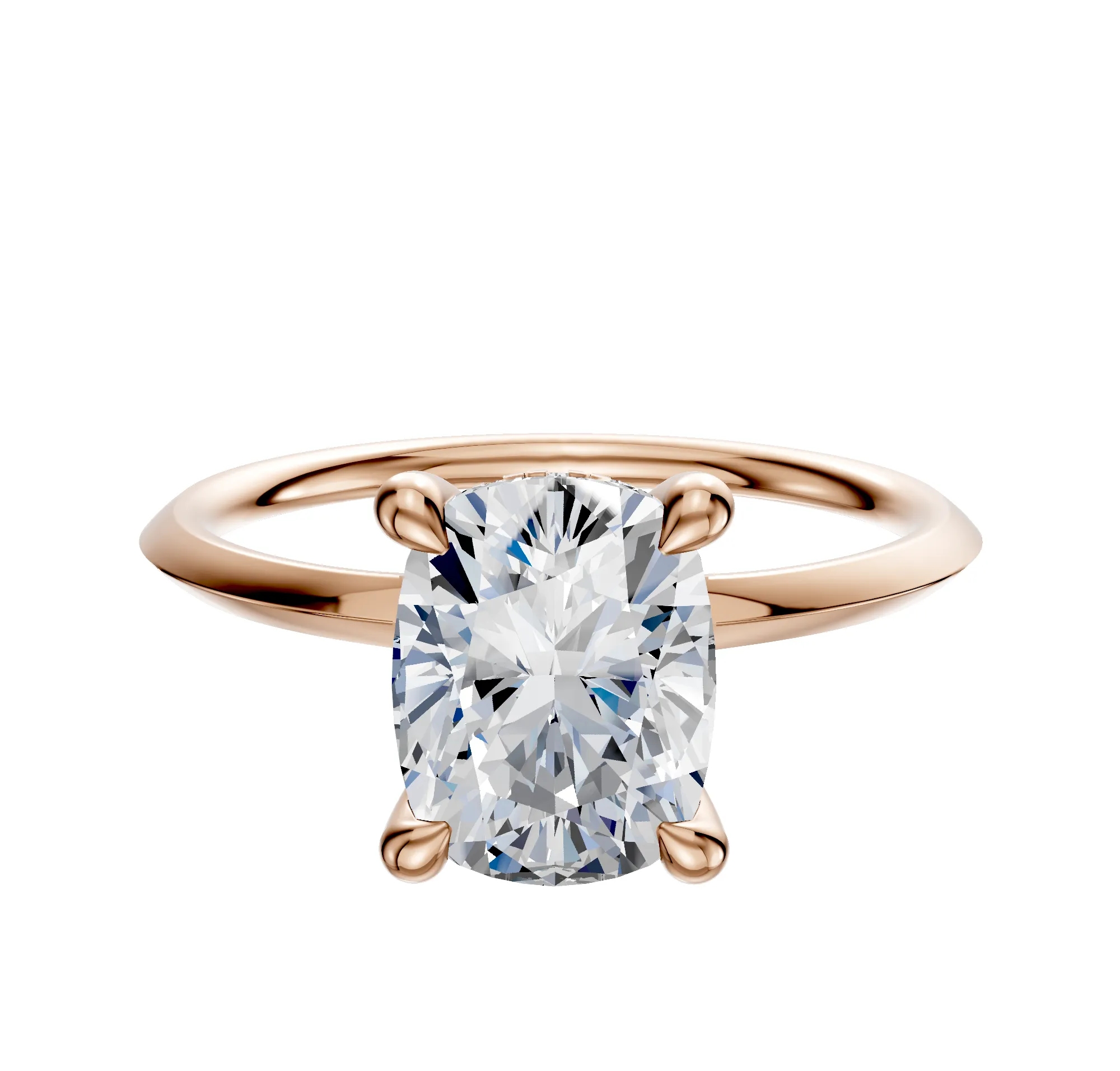 14K Rose Gold 4 Prong Hidden Halo Classic Knife Edge 1.5mm Engagement Ring sold by Promise By Effy