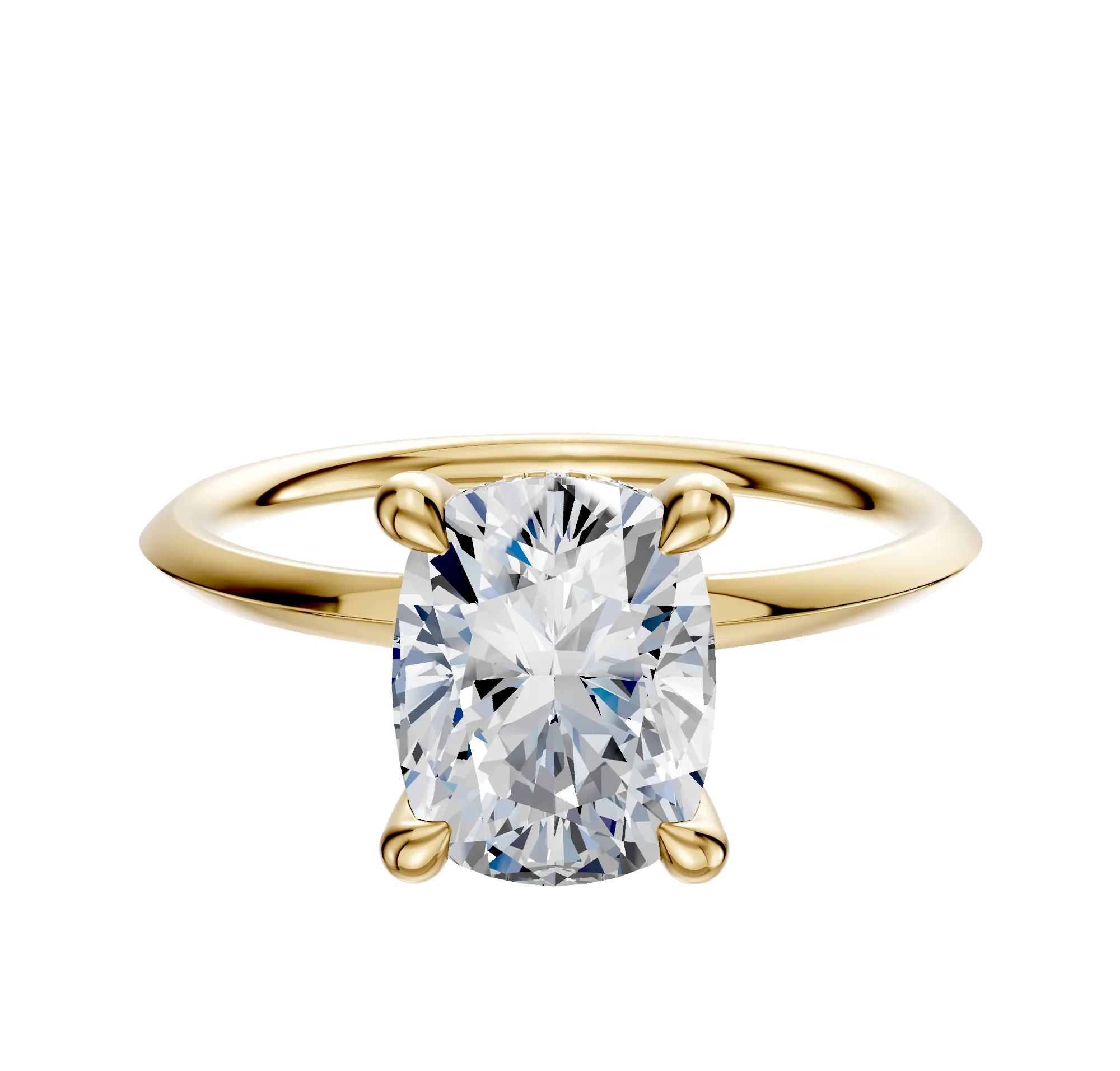 14K Yellow Gold 4 Prong Hidden Halo Classic Knife Edge 1.5mm Engagement Ring sold by Promise By Effy