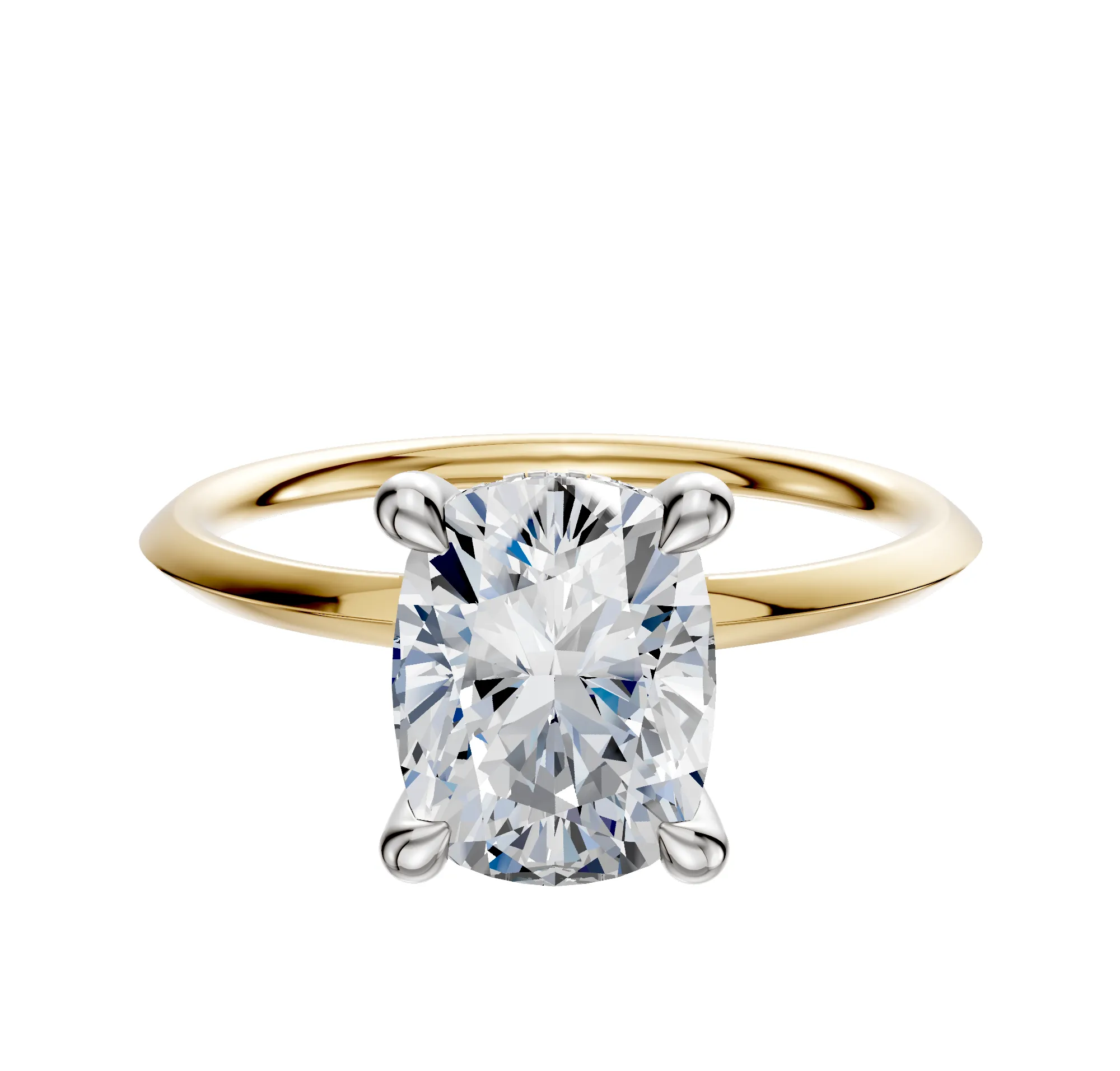 14K Two Tone 4 Prong Hidden Halo Classic Knife Edge 1.5mm Engagement Ring sold by Promise By Effy