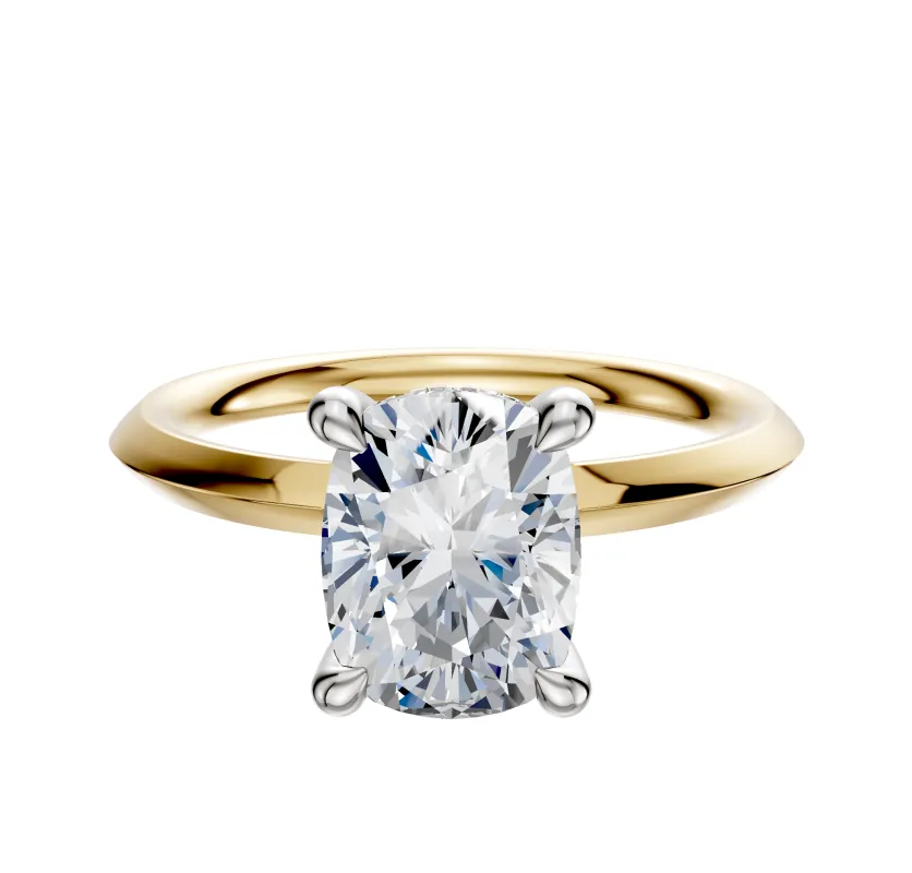 14K Two Tone 4 Prong Hidden Halo Classic Knife Edge 2.0mm Engagement Ring sold by Promise By Effy