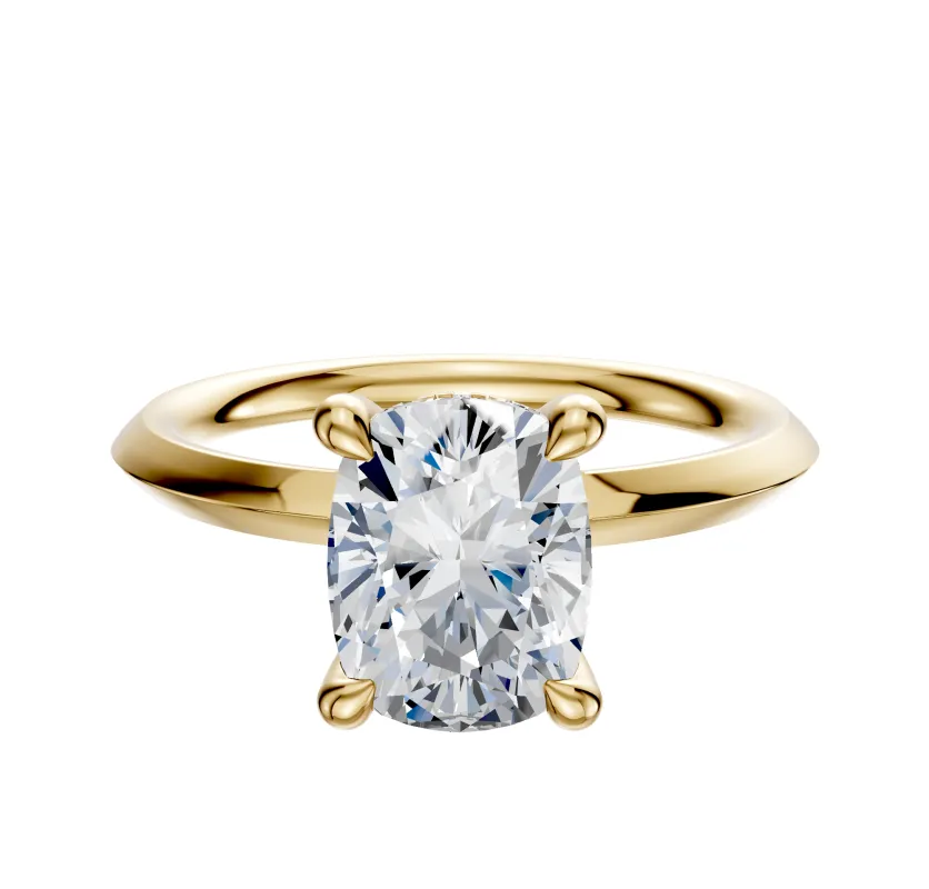 18K Yellow Gold 4 Prong Hidden Halo Classic Knife Edge 2.0mm Engagement Ring sold by Promise By Effy