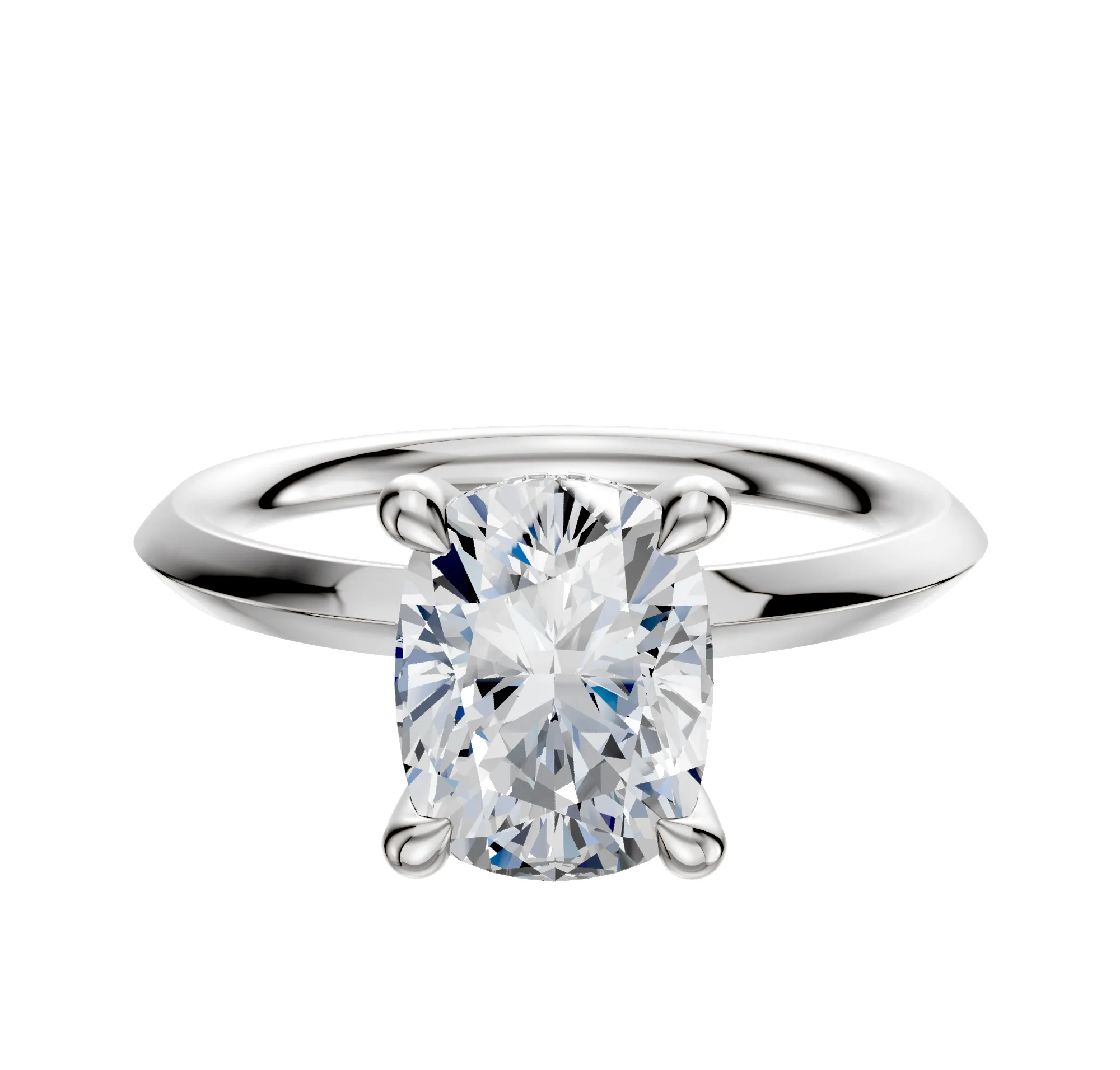 18K White Gold 4 Prong Hidden Halo Classic Knife Edge 2.0mm Engagement Ring sold by Promise By Effy