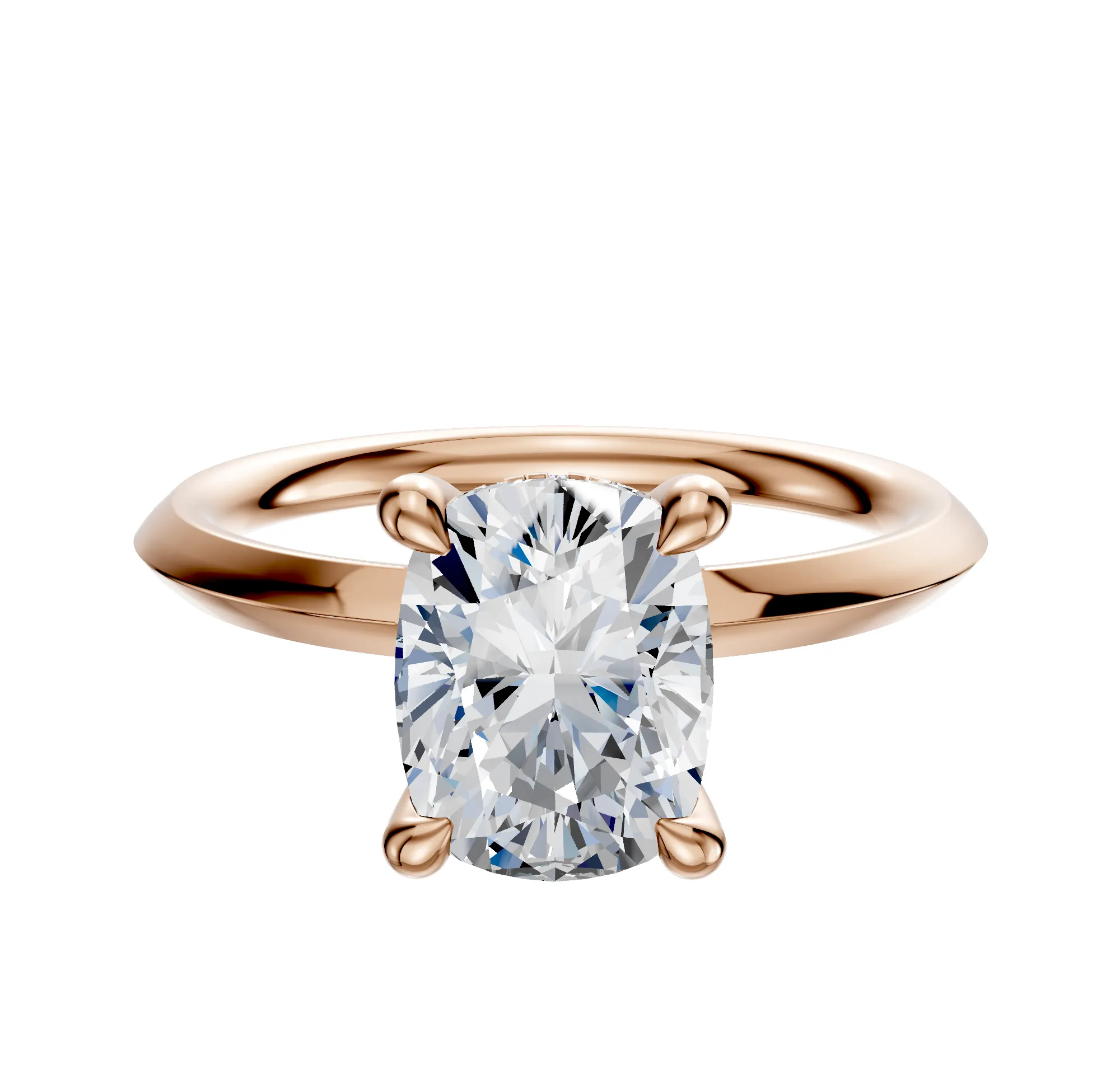 18K Rose Gold 4 Prong Hidden Halo Classic Knife Edge 2.0mm Engagement Ring sold by Promise By Effy