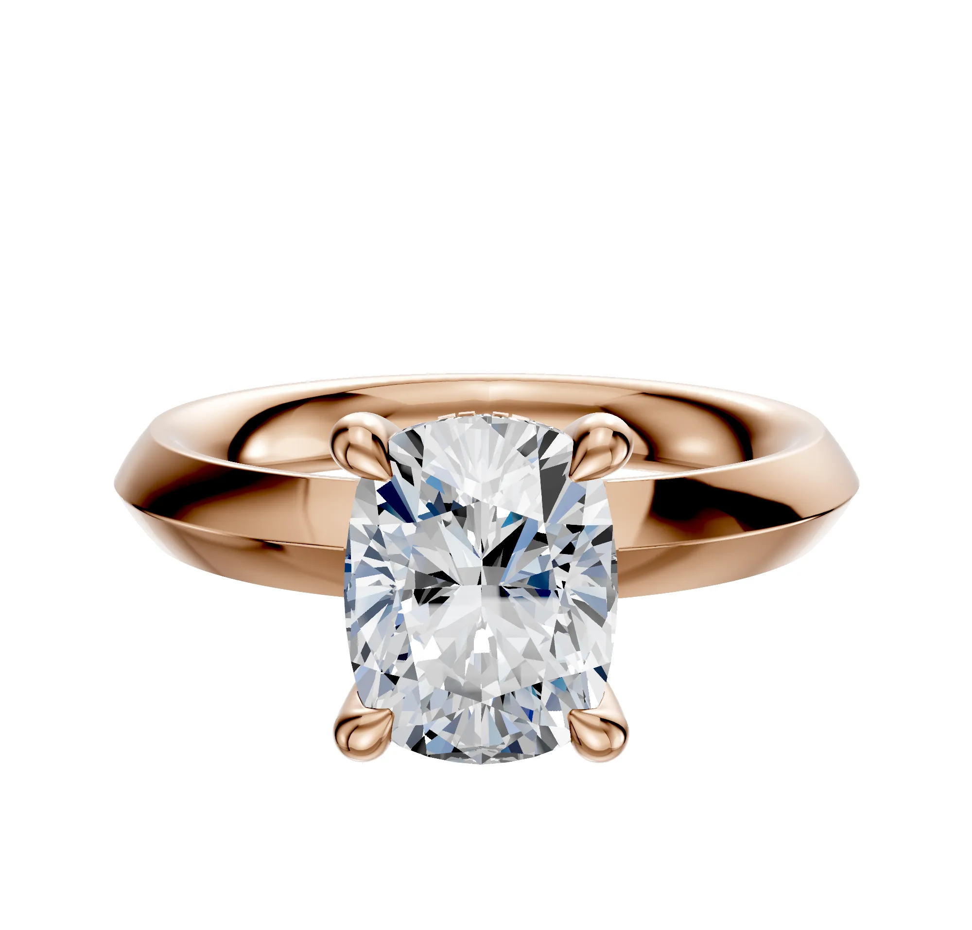 14K Rose Gold 4 Prong Hidden Halo Classic Knife Edge 3.0mm Engagement Ring sold by Promise By Effy