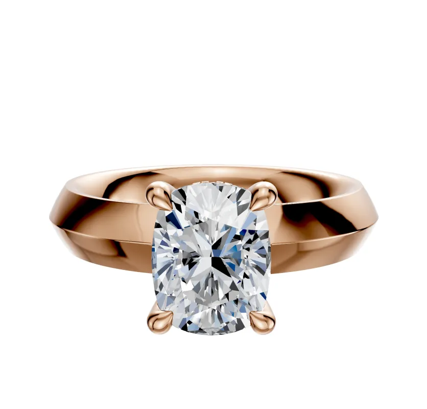 14K Rose Gold 4 Prong Hidden Halo Classic Knife Edge 4.0mm Engagement Ring sold by Promise By Effy