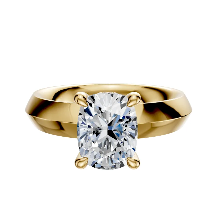 14K Yellow Gold 4 Prong Hidden Halo Classic Knife Edge 4.0mm Engagement Ring sold by Promise By Effy