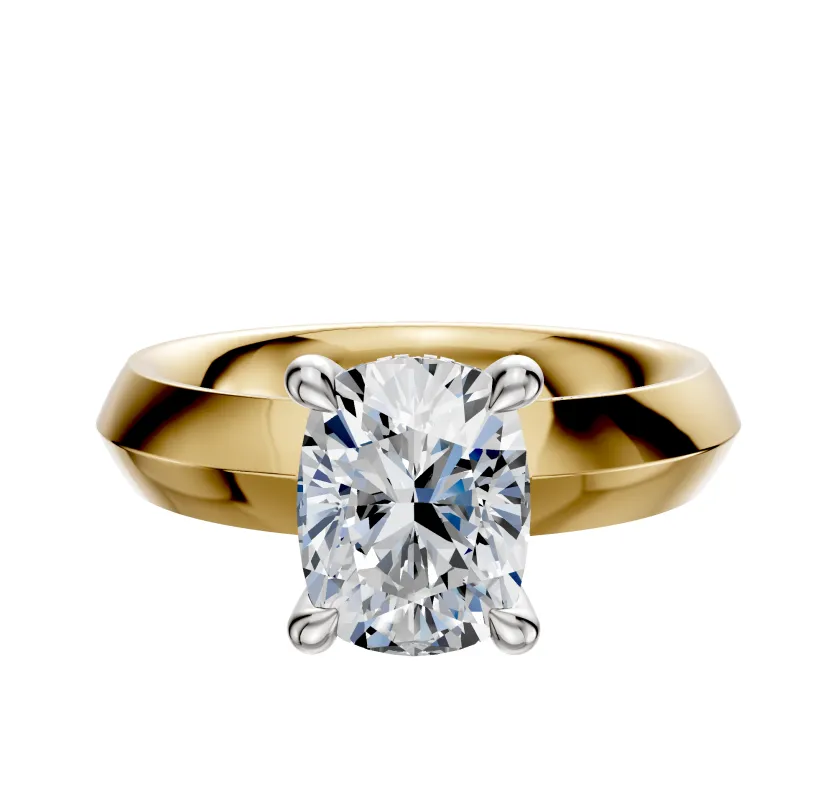 18K Two Tone 4 Prong Hidden Halo Classic Knife Edge 4.0mm Engagement Ring sold by Promise By Effy