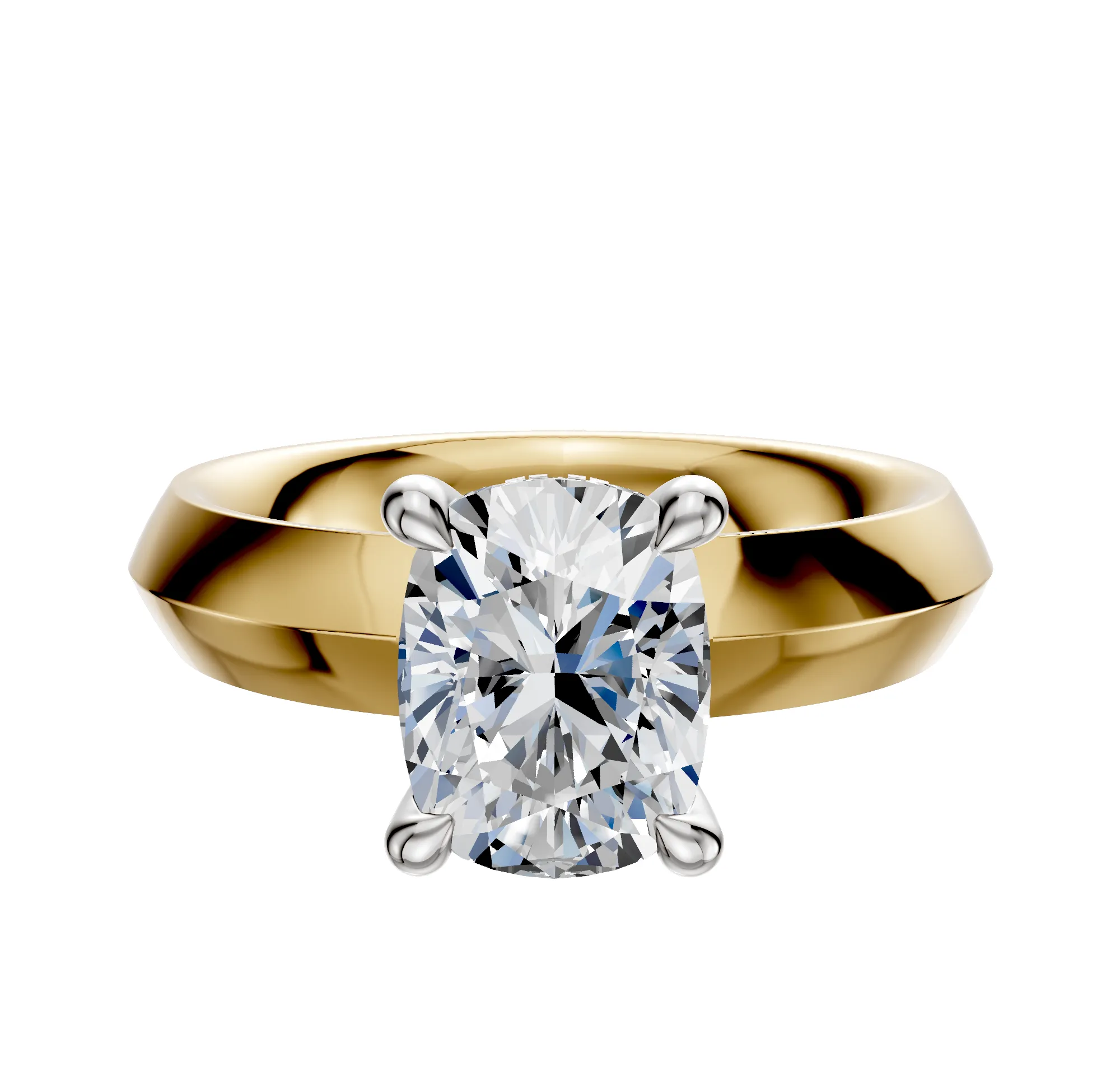 18K Two Tone 4 Prong Hidden Halo Classic Knife Edge 4.0mm Engagement Ring sold by Promise By Effy