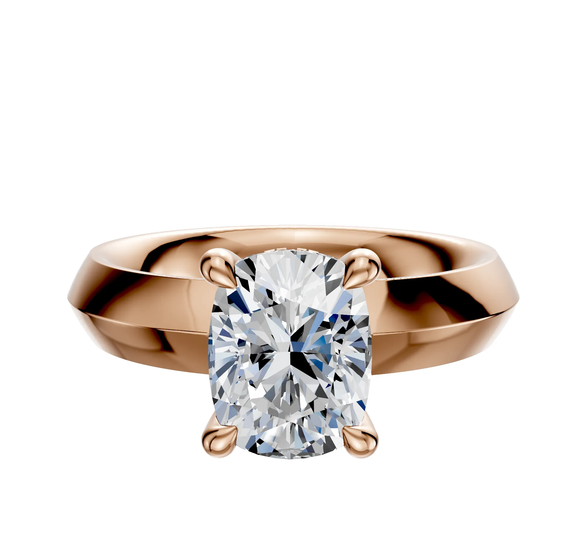 18K Rose Gold 4 Prong Hidden Halo Classic Knife Edge 4.0mm Engagement Ring sold by Promise By Effy