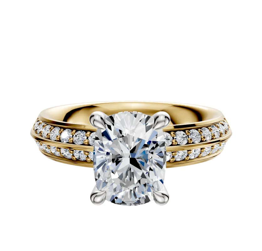 14K Two Tone 4 Prong Hidden Halo Classic Knife Edge 1-Row-Pave 2.5mm Engagement Ring sold by Promise By Effy