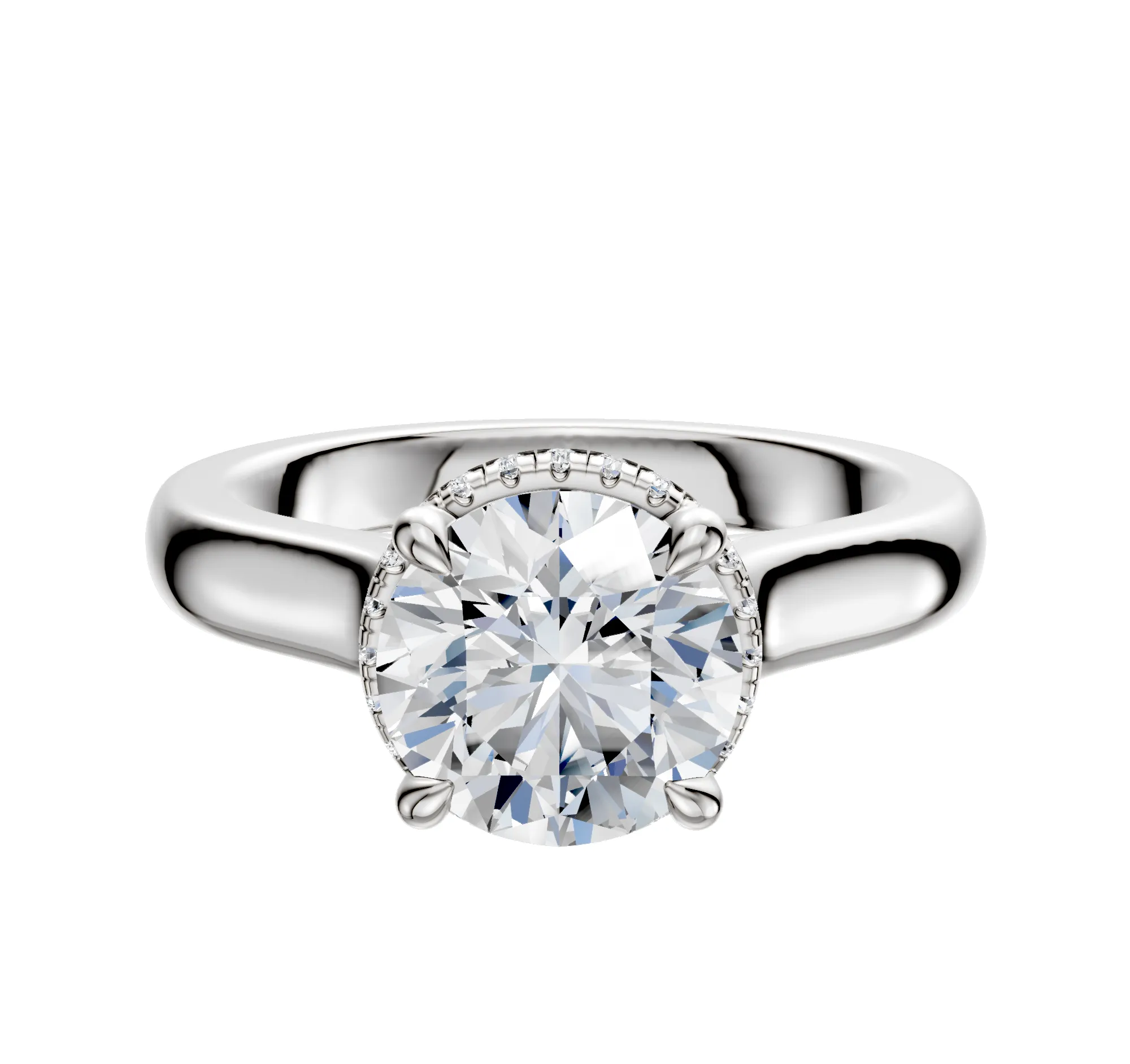 14K White Gold 4 Prong Collar Cathedral Dome 3.0mm Engagement Ring sold by Promise By Effy