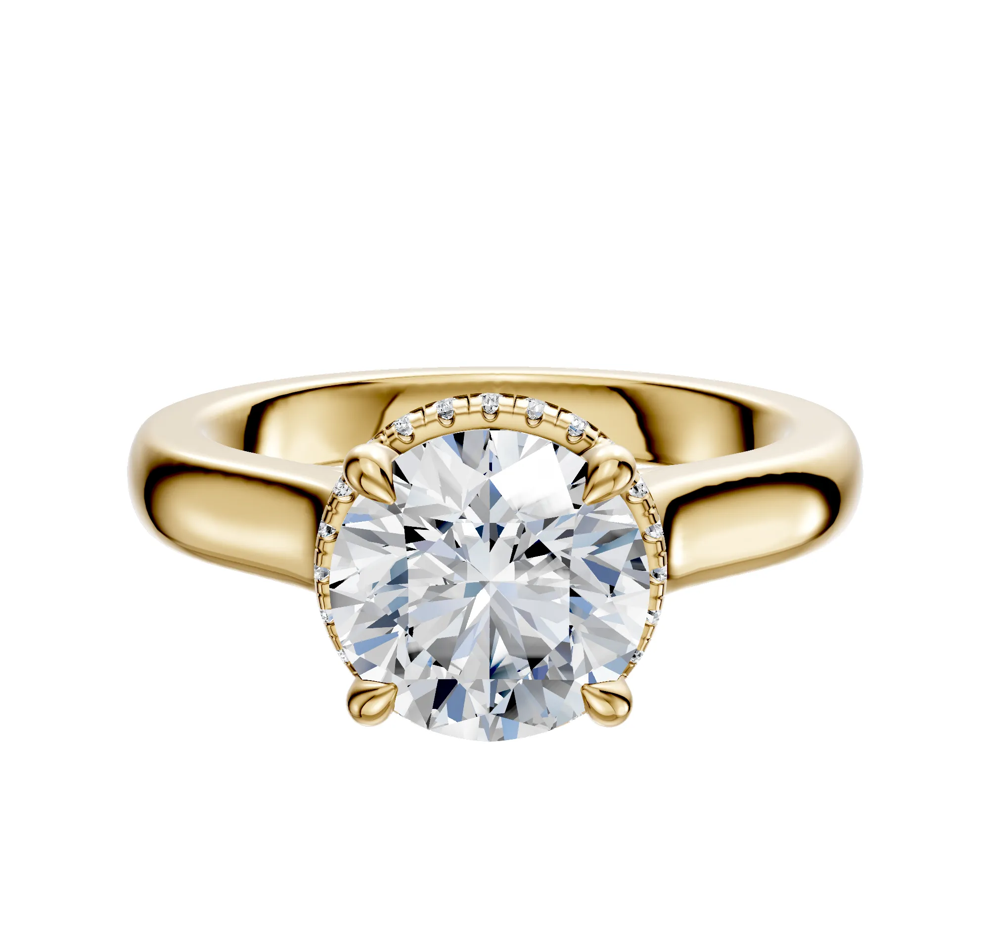 18K Yellow Gold 4 Prong Collar Cathedral Dome 3.0mm Engagement Ring sold by Promise By Effy