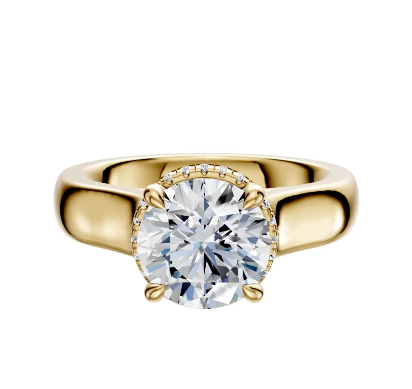 14K Yellow Gold 4 Prong Collar Cathedral Dome 4.0mm Engagement Ring sold by Promise By Effy