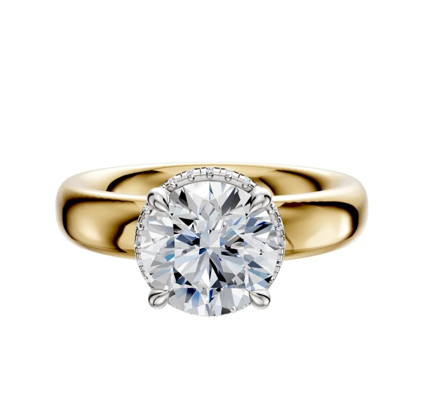 18K Two Tone 4 Prong Collar Classic Dome 4.0mm Engagement Ring made by Promise By Effy