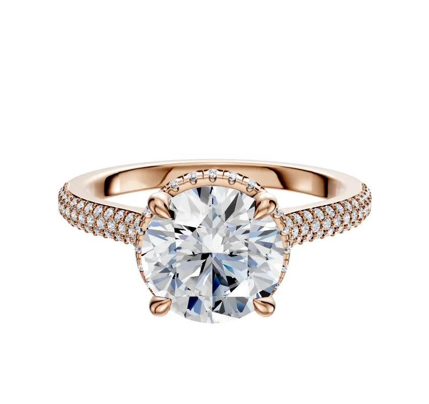 18K Rose Gold 4 Prong Collar Cathedral Dome 3-Row-Pave 2.0mm Engagement Ring sold by Promise By Effy