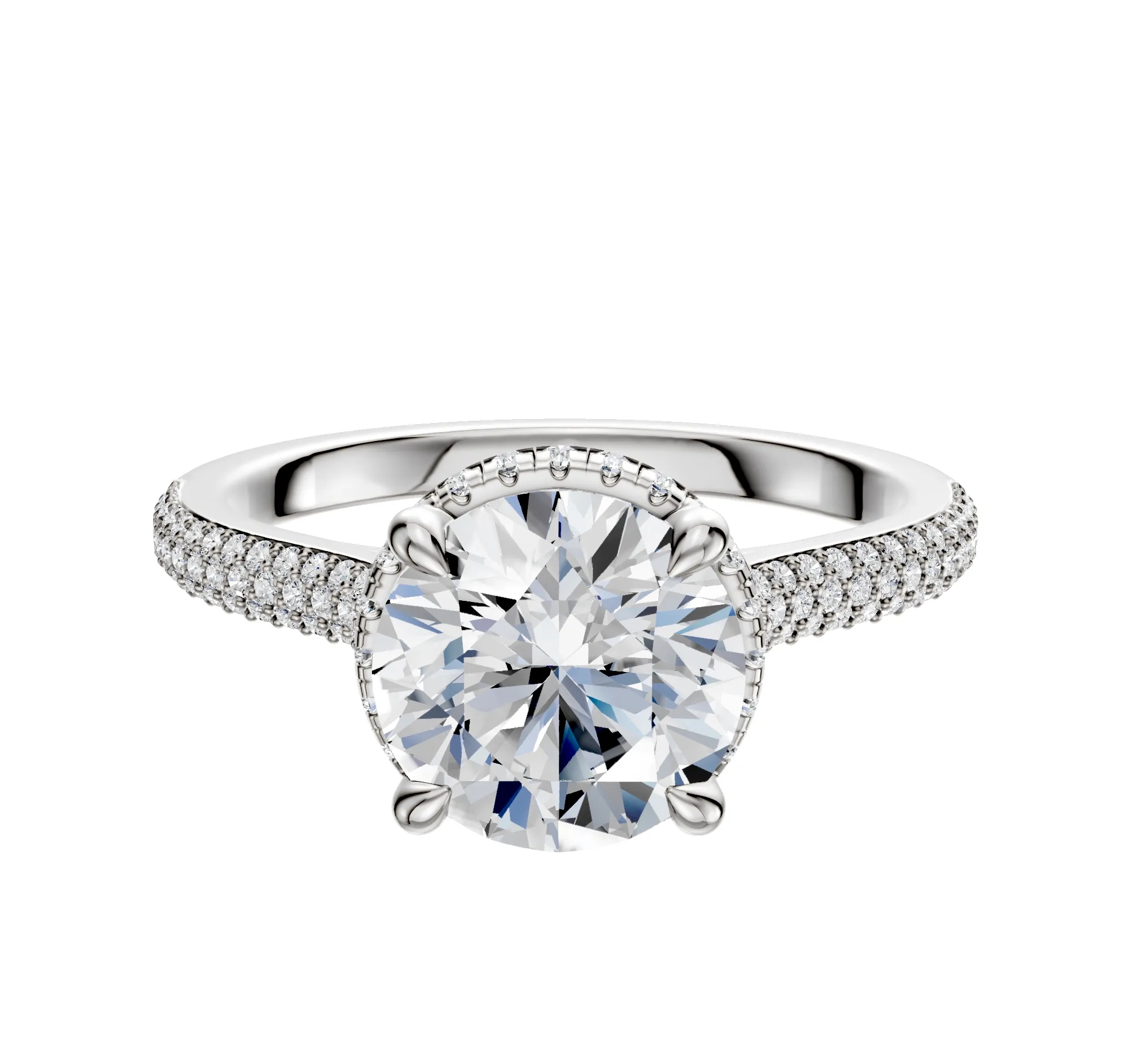Platinum 4 Prong Collar Cathedral Dome 3-Row-Pave 2.0mm Engagement Ring sold by Promise By Effy