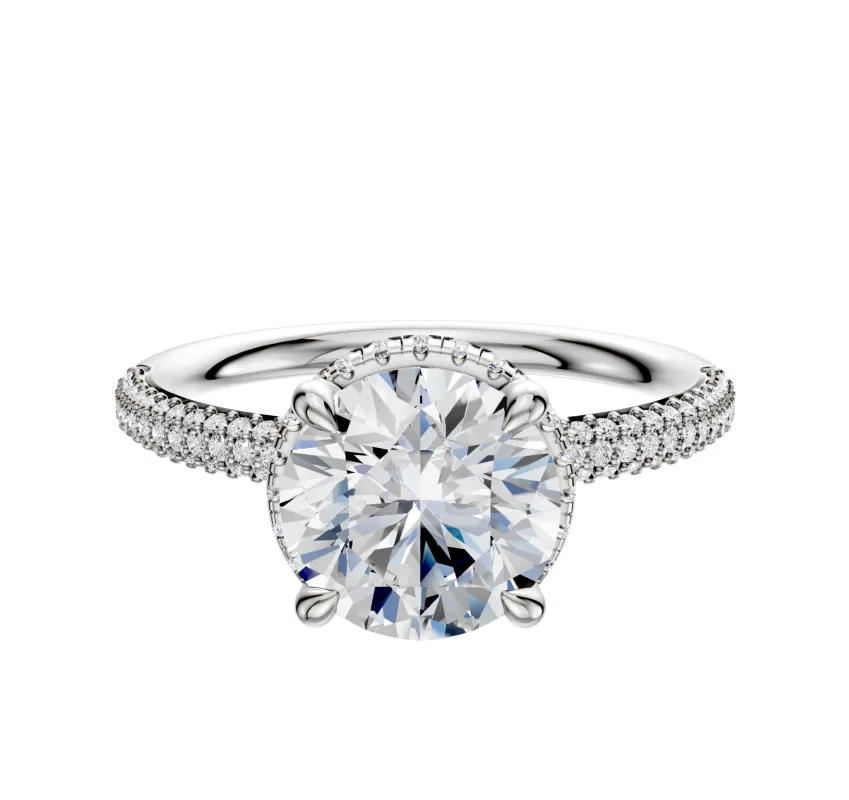 14K White Gold 4 Prong Collar Classic Dome 3-Row-Pave 2.0mm Engagement Ring sold by Promise By Effy