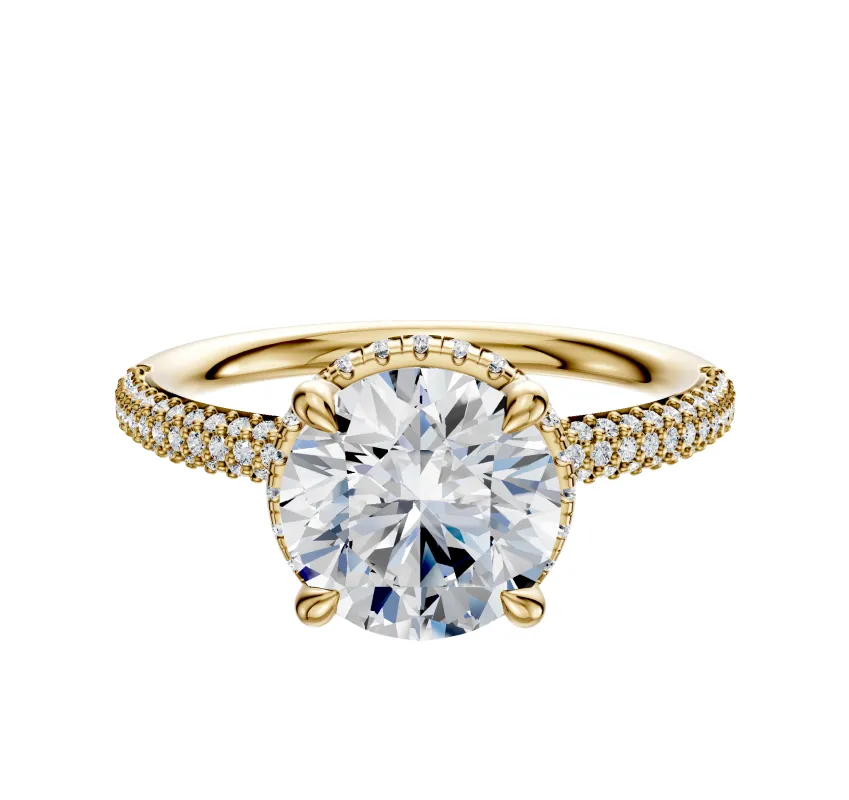 18K Yellow Gold 4 Prong Collar Classic Dome 3-Row-Pave 2.0mm Engagement Ring sold by Promise By Effy