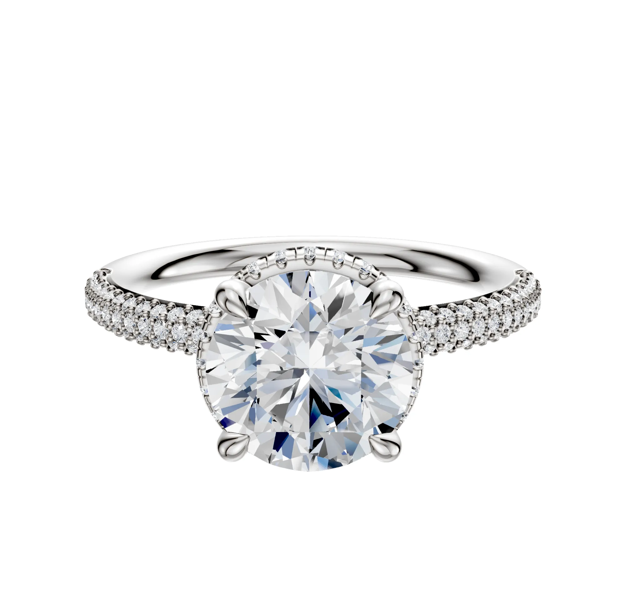 Platinum 4 Prong Collar Classic Dome 3-Row-Pave 2.0mm Engagement Ring sold by Promise By Effy