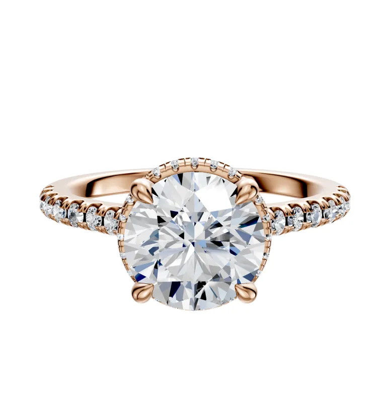 14K Rose Gold 4 Prong Collar Cathedral Dome 1-Row-Pave 2.5mm Engagement Ring sold by Promise By Effy