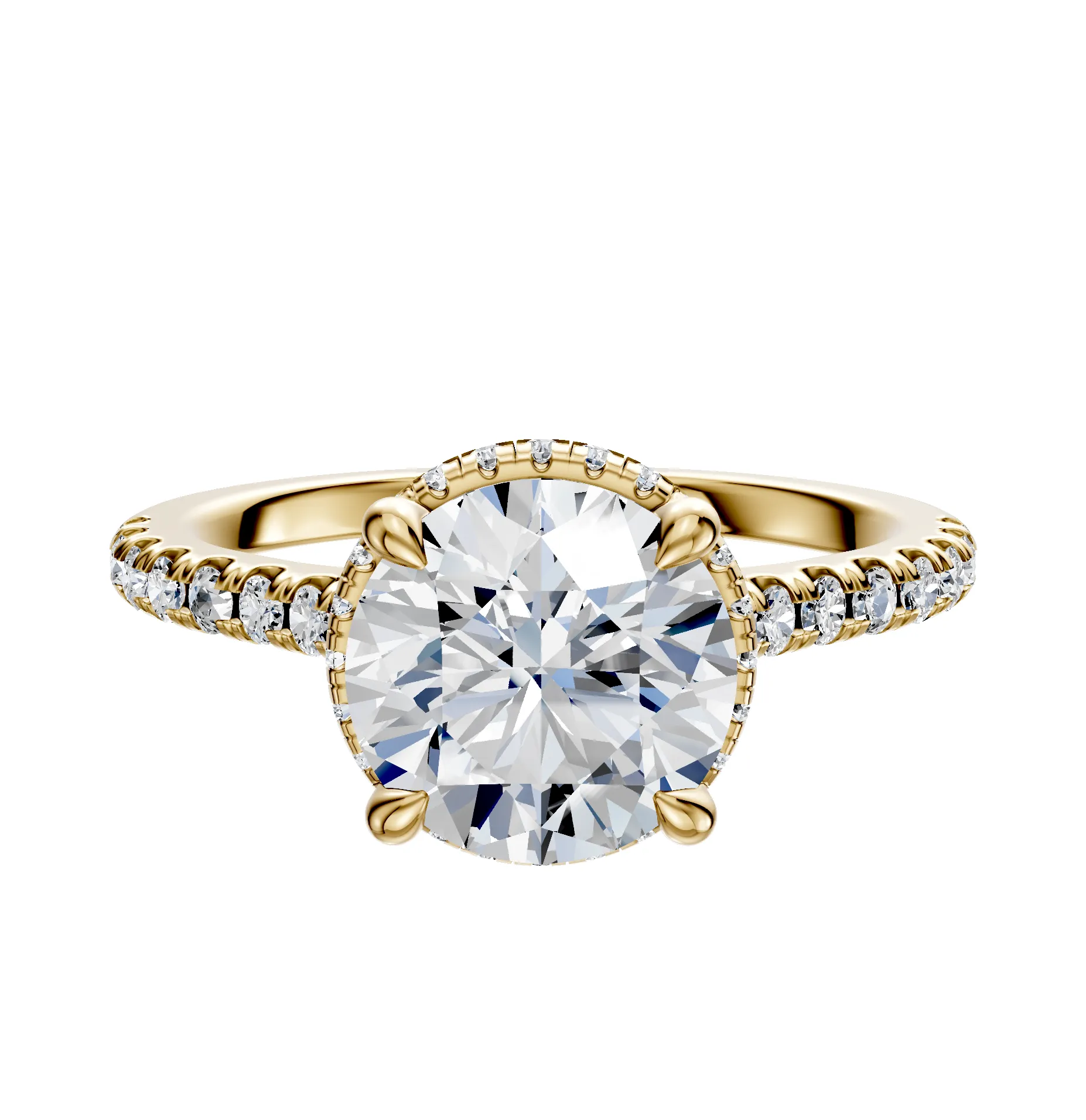 14K Yellow Gold 4 Prong Collar Cathedral Dome 1-Row-Pave 2.5mm Engagement Ring sold by Promise By Effy