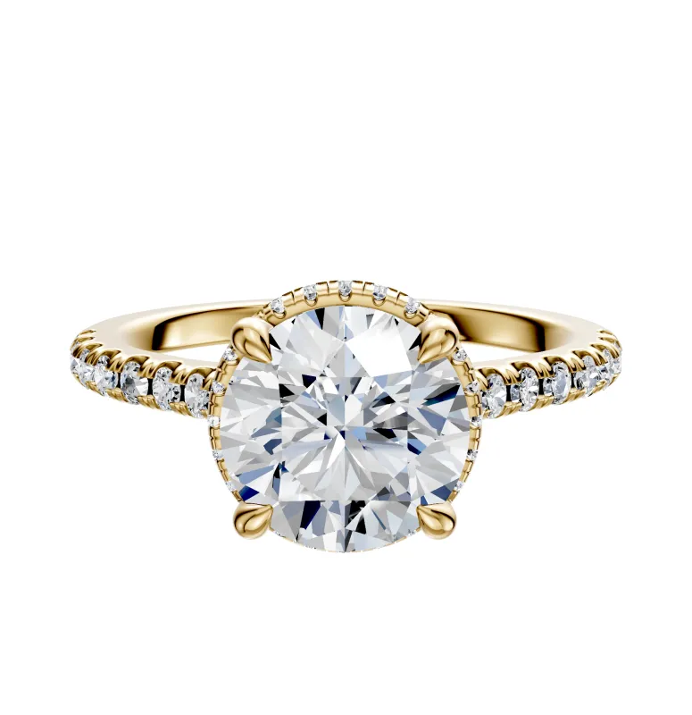 18K Yellow Gold 4 Prong Collar Cathedral Dome 1-Row-Pave 2.5mm Engagement Ring sold by Promise By Effy