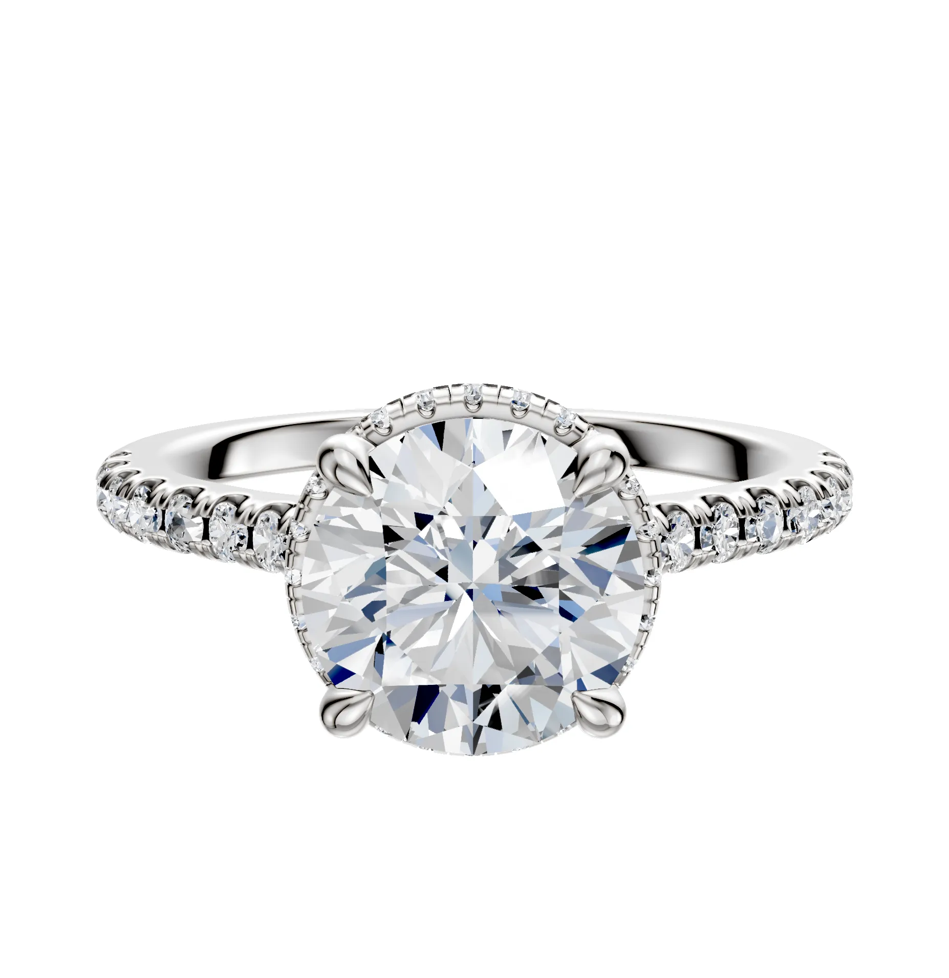 18K White Gold 4 Prong Collar Cathedral Dome 1-Row-Pave 2.5mm Engagement Ring sold by Promise By Effy