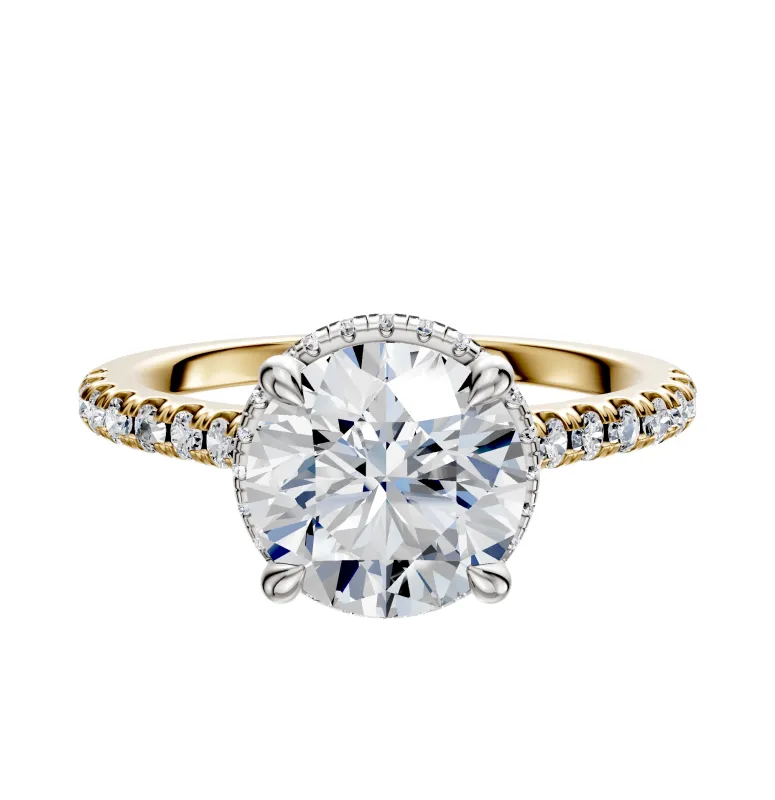 14K Two Tone 4 Prong Collar Cathedral Dome 1-Row-Pave 2.5mm Engagement Ring sold by Promise By Effy