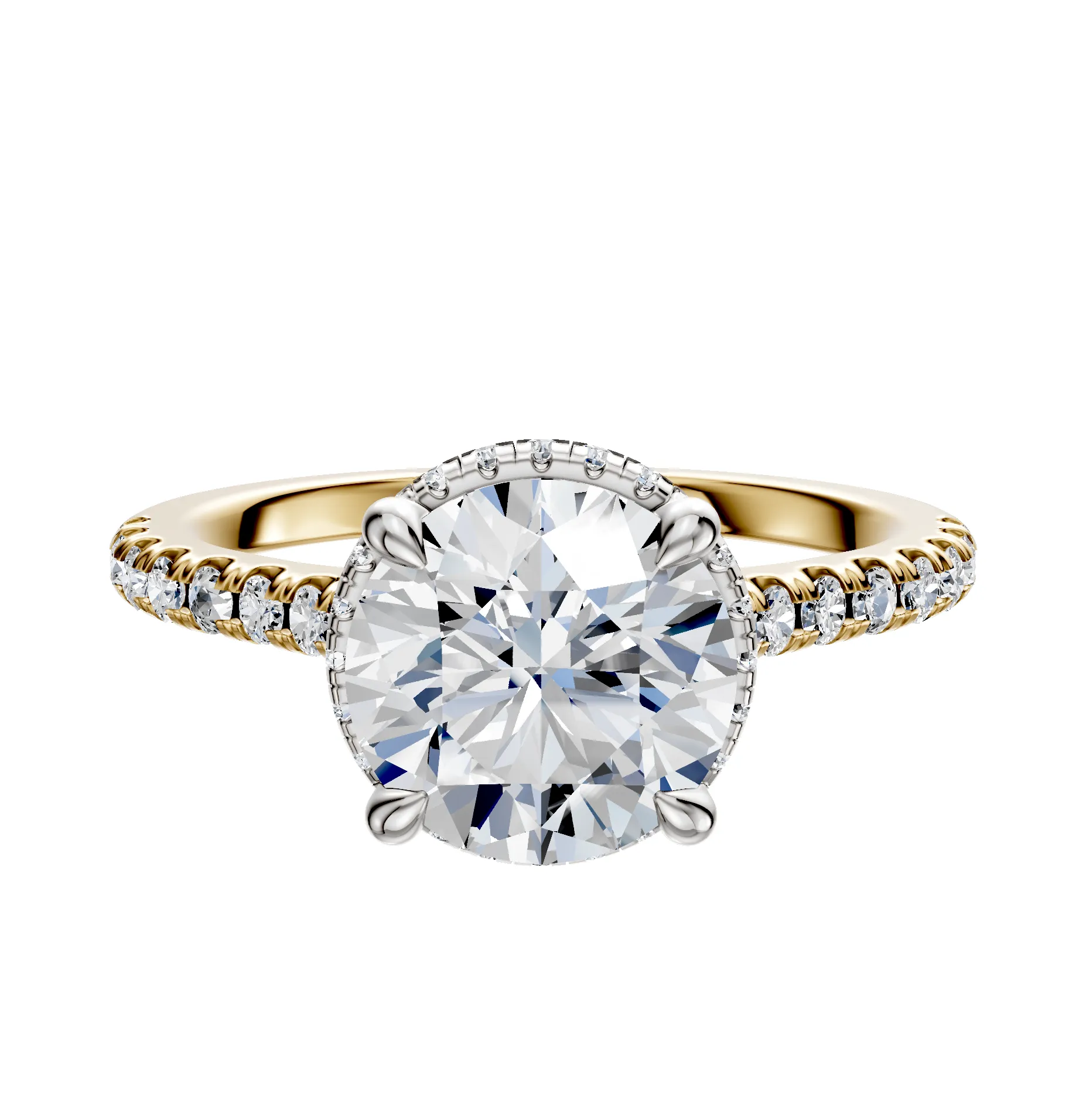 18K Two Tone 4 Prong Collar Cathedral Dome 1-Row-Pave 2.5mm Engagement Ring sold by Promise By Effy