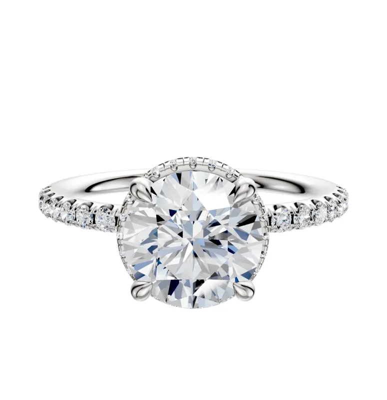 14K White Gold 4 Prong Collar Classic Dome 1-Row-Pave 2.5mm Engagement Ring sold by Promise By Effy