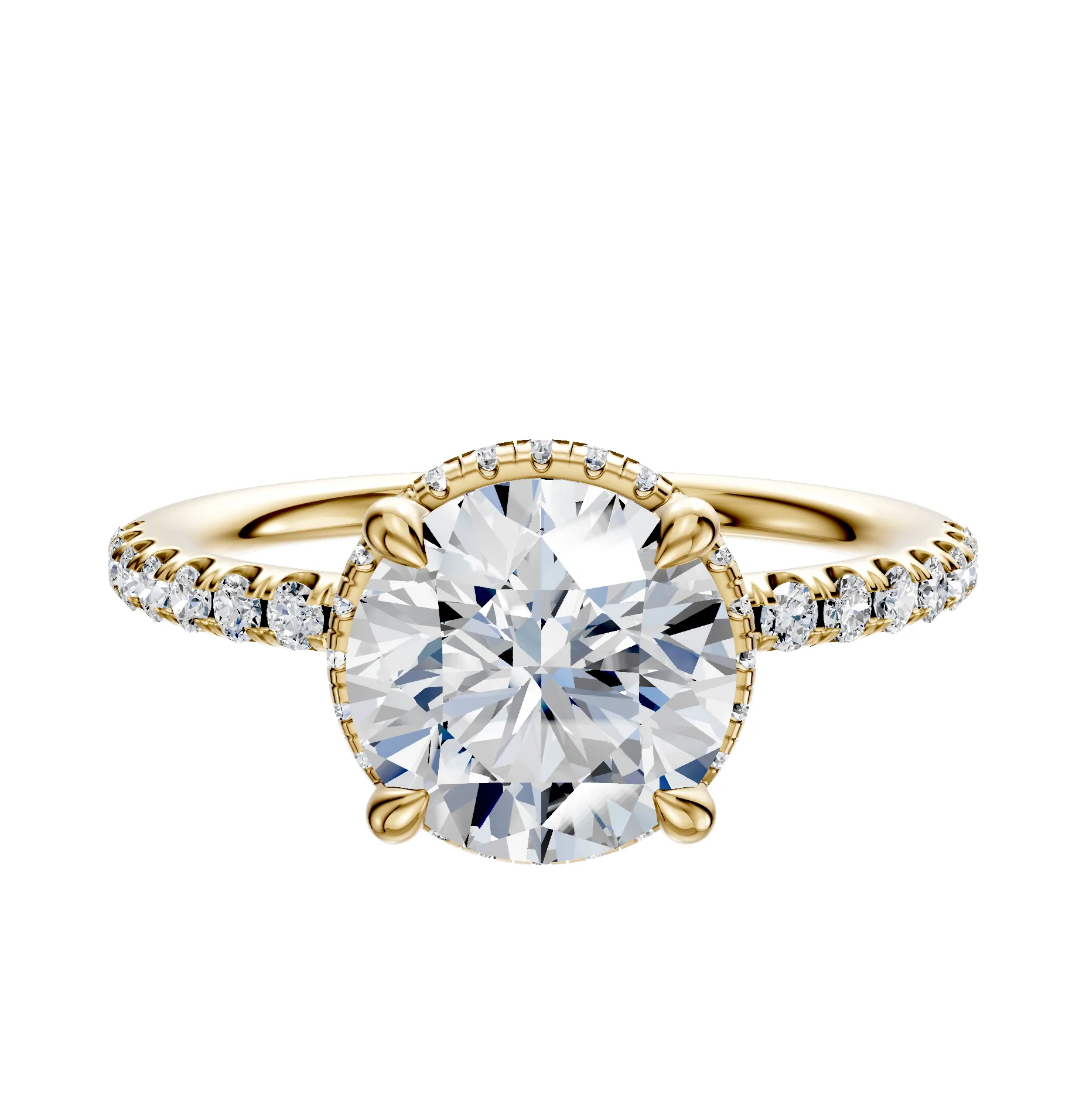 14K Yellow Gold 4 Prong Collar Classic Dome 1-Row-Pave 2.5mm Engagement Ring sold by Promise By Effy