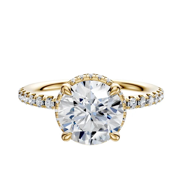 18K Yellow Gold 4 Prong Collar Classic Dome 1-Row-Pave 2.5mm Engagement Ring sold by Promise By Effy