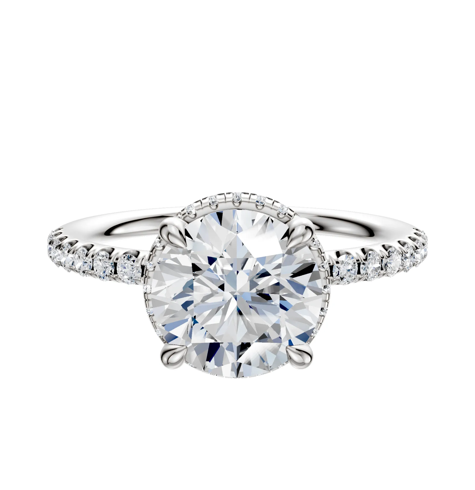 18K White Gold 4 Prong Collar Classic Dome 1-Row-Pave 2.5mm Engagement Ring sold by Promise By Effy