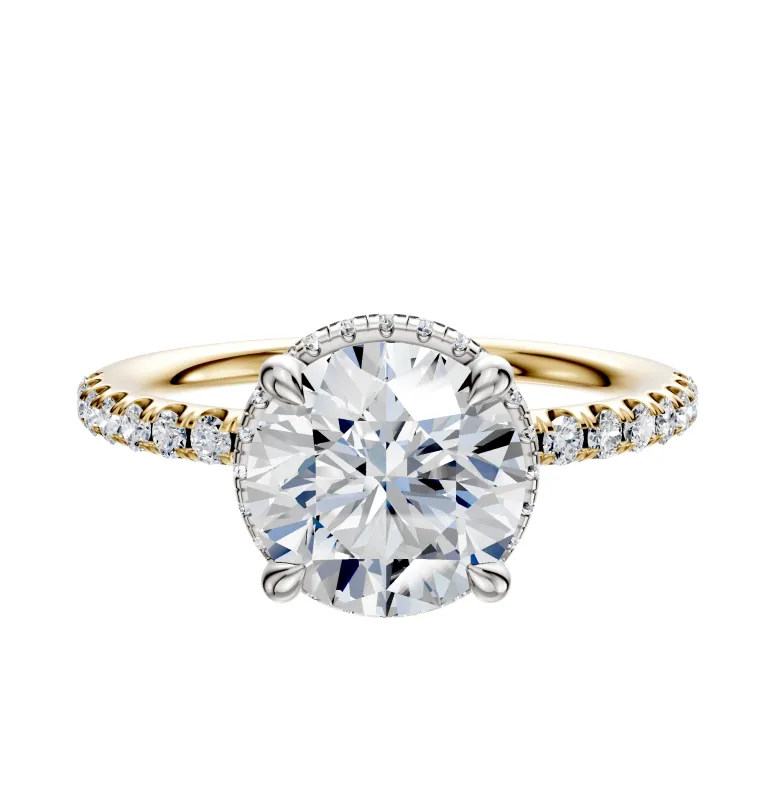 18K Two Tone 4 Prong Collar Classic Dome 1-Row-Pave 2.5mm Engagement Ring sold by Promise By Effy
