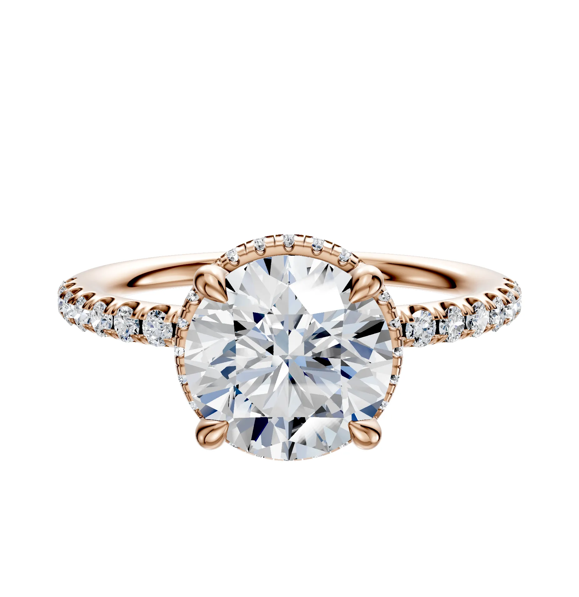 18K Rose Gold 4 Prong Collar Classic Dome 1-Row-Pave 2.5mm Engagement Ring sold by Promise By Effy