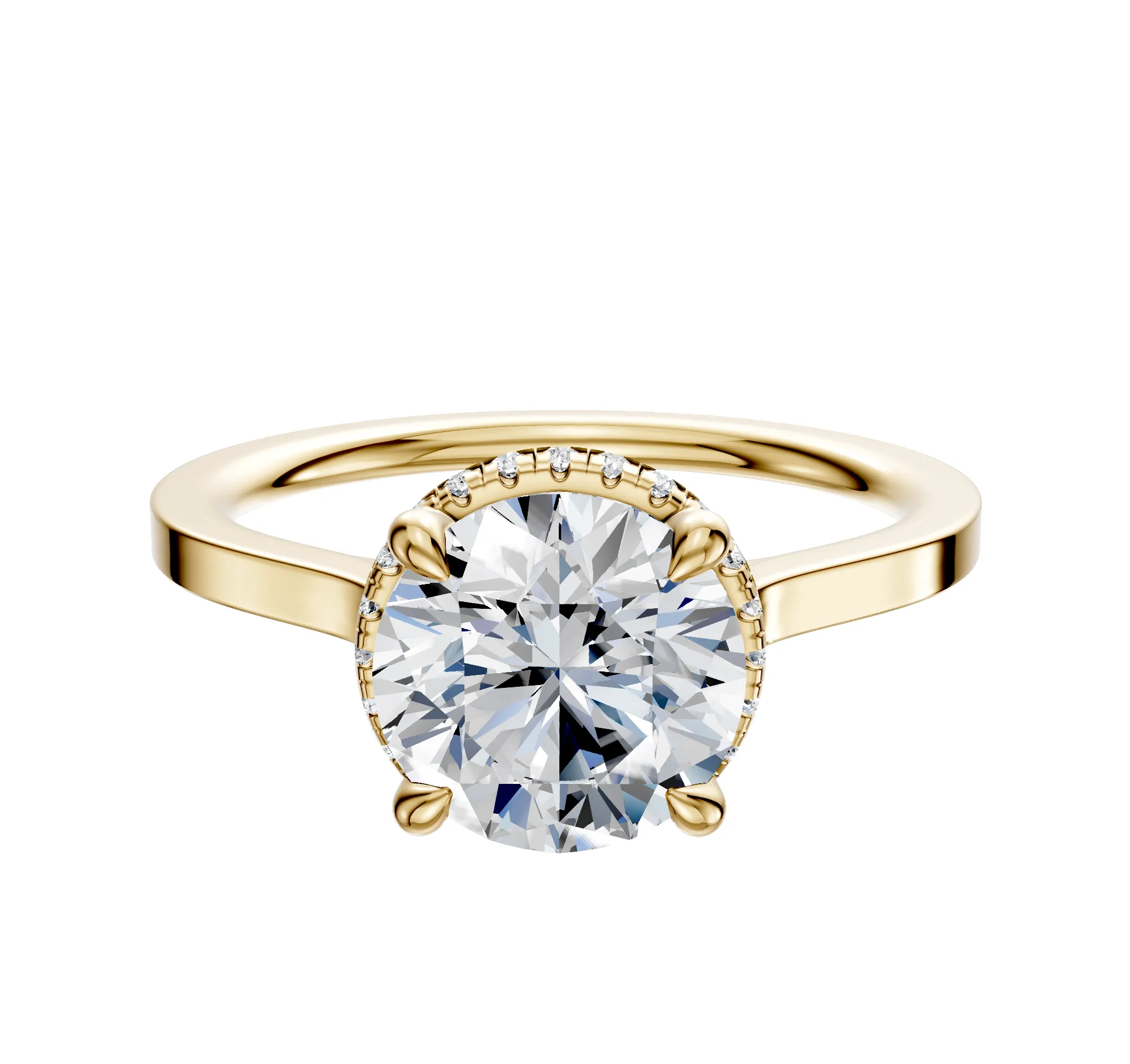 14K Yellow Gold 4 Prong Collar Cathedral Flat 1.5mm Engagement Ring sold by Promise By Effy