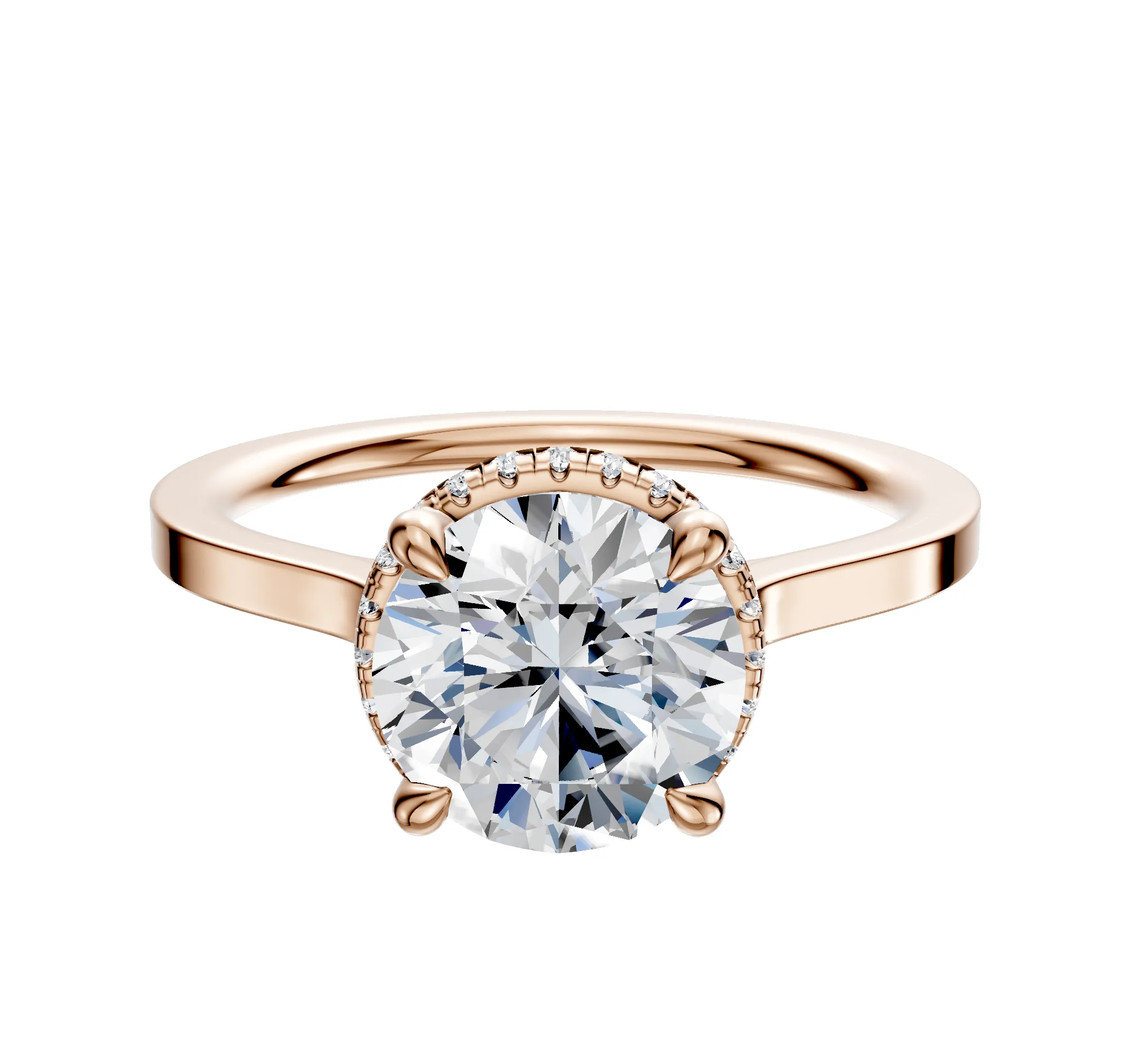 14K Rose Gold 4 Prong Collar Cathedral Flat 1.5mm Engagement Ring sold by Promise By Effy
