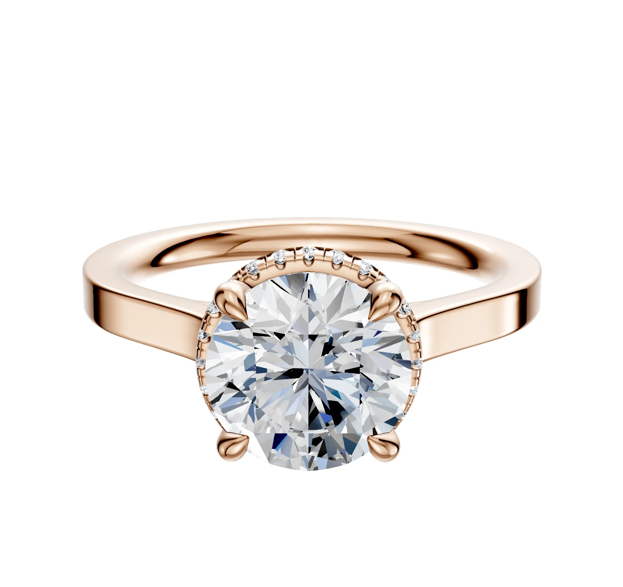 14K Rose Gold 4 Prong Collar Cathedral Flat 2.0mm Engagement Ring sold by Promise By Effy