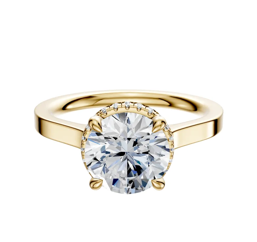 14K Yellow Gold 4 Prong Collar Cathedral Flat 2.0mm Engagement Ring sold by Promise By Effy