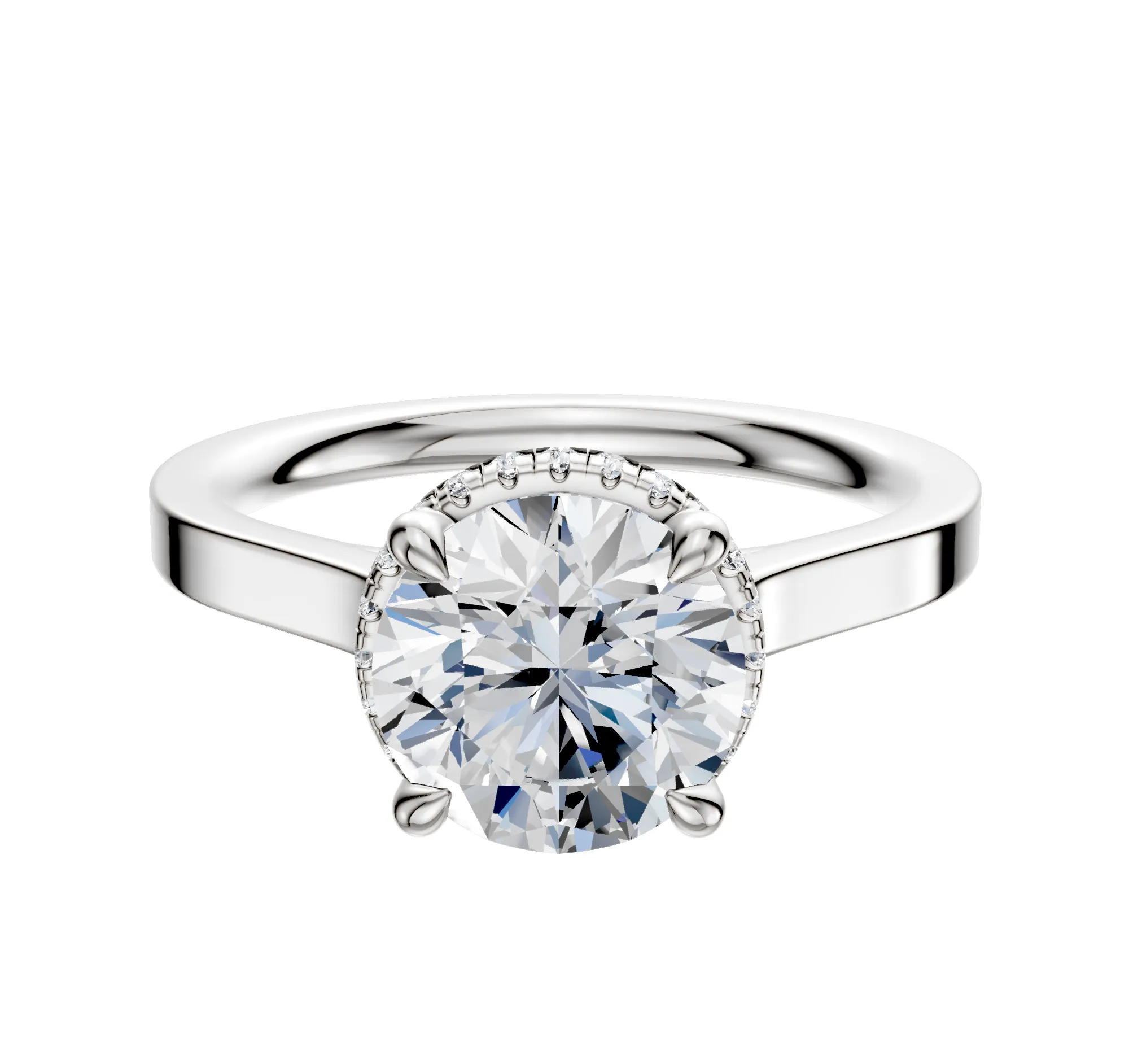 18K White Gold 4 Prong Collar Cathedral Flat 2.0mm Engagement Ring sold by Promise By Effy