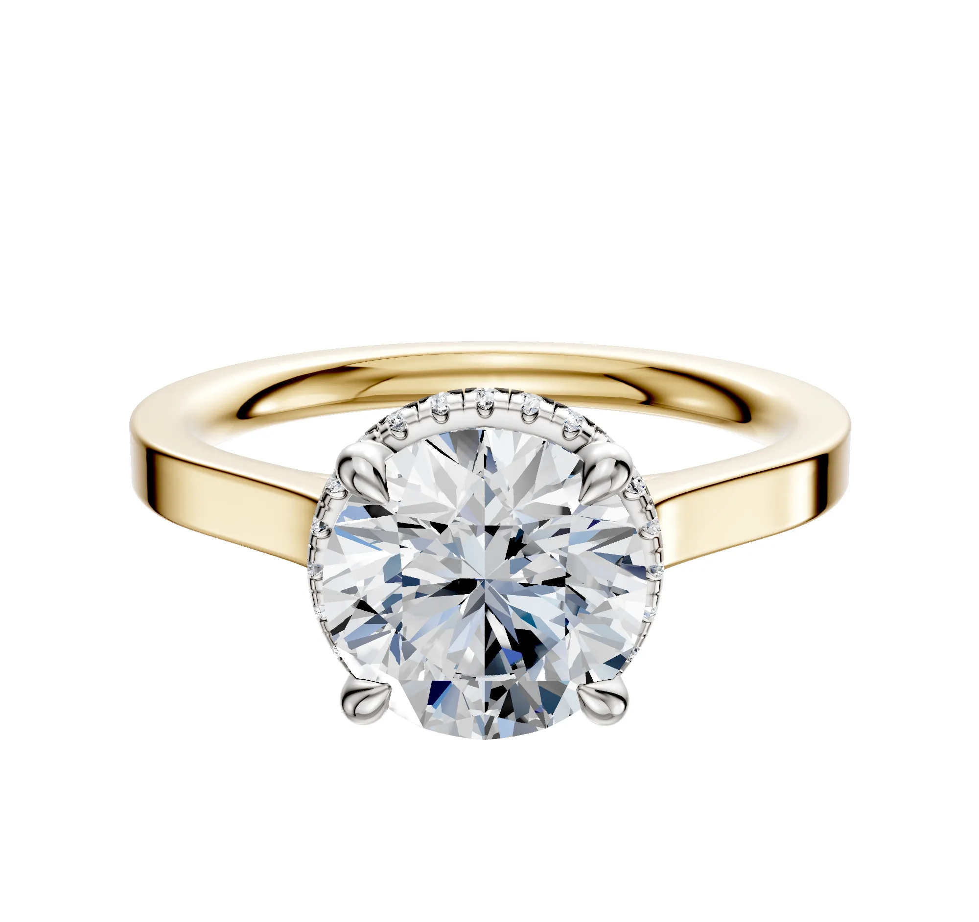 14K Two Tone 4 Prong Collar Cathedral Flat 2.0mm Engagement Ring sold by Promise By Effy