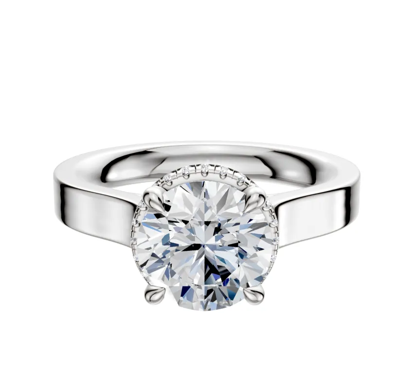 14K White Gold 4 Prong Collar Cathedral Flat 3.0mm Engagement Ring sold by Promise By Effy