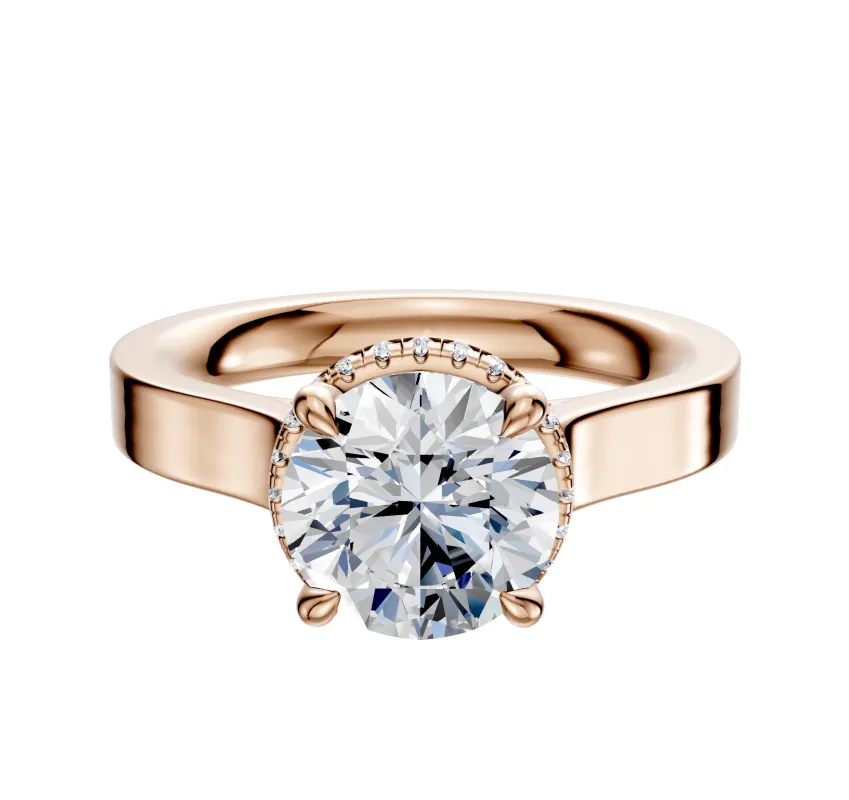 14K Rose Gold 4 Prong Collar Cathedral Flat 3.0mm Engagement Ring sold by Promise By Effy
