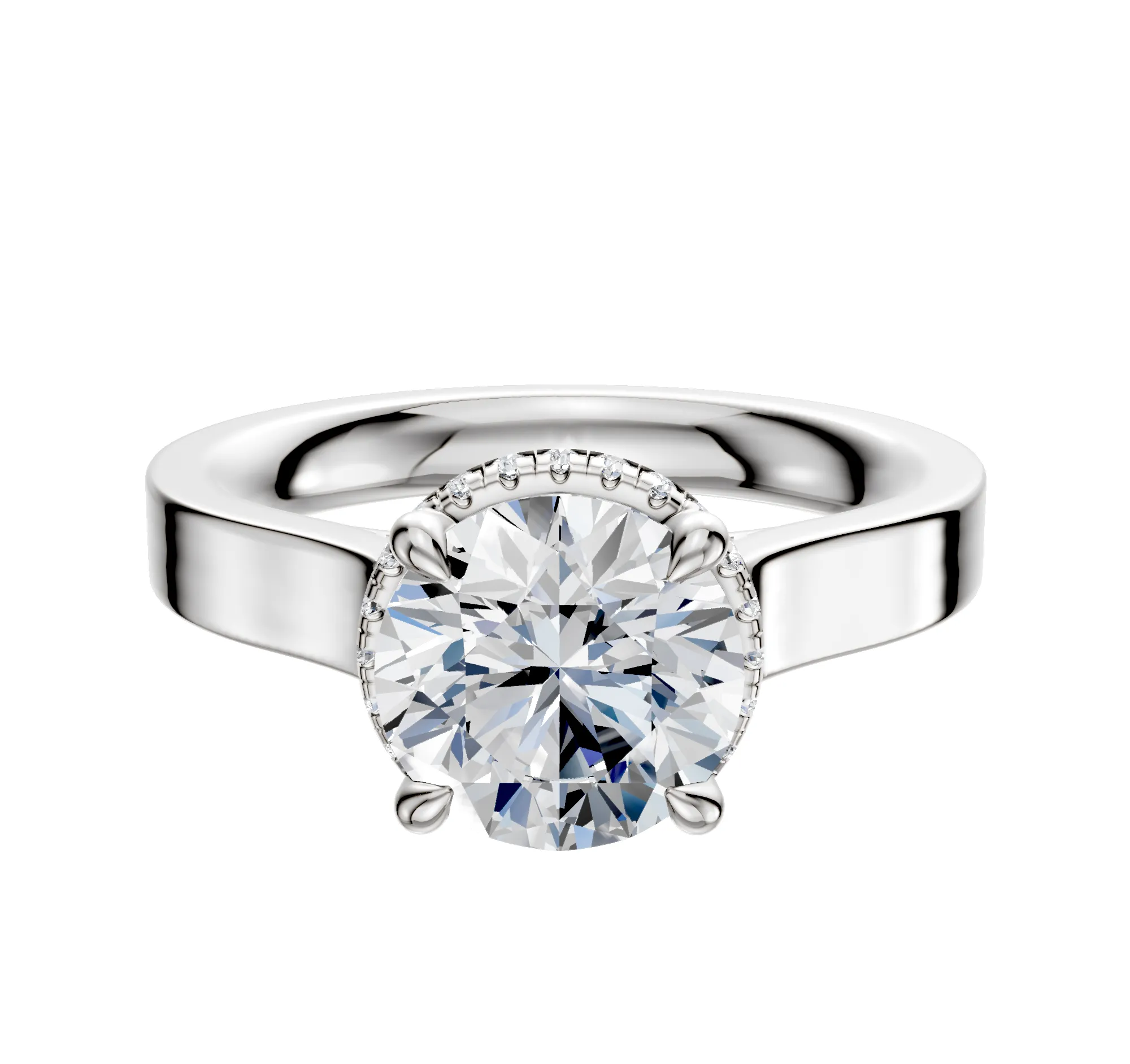 Platinum 4 Prong Collar Cathedral Flat 3.0mm Engagement Ring sold by Promise By Effy